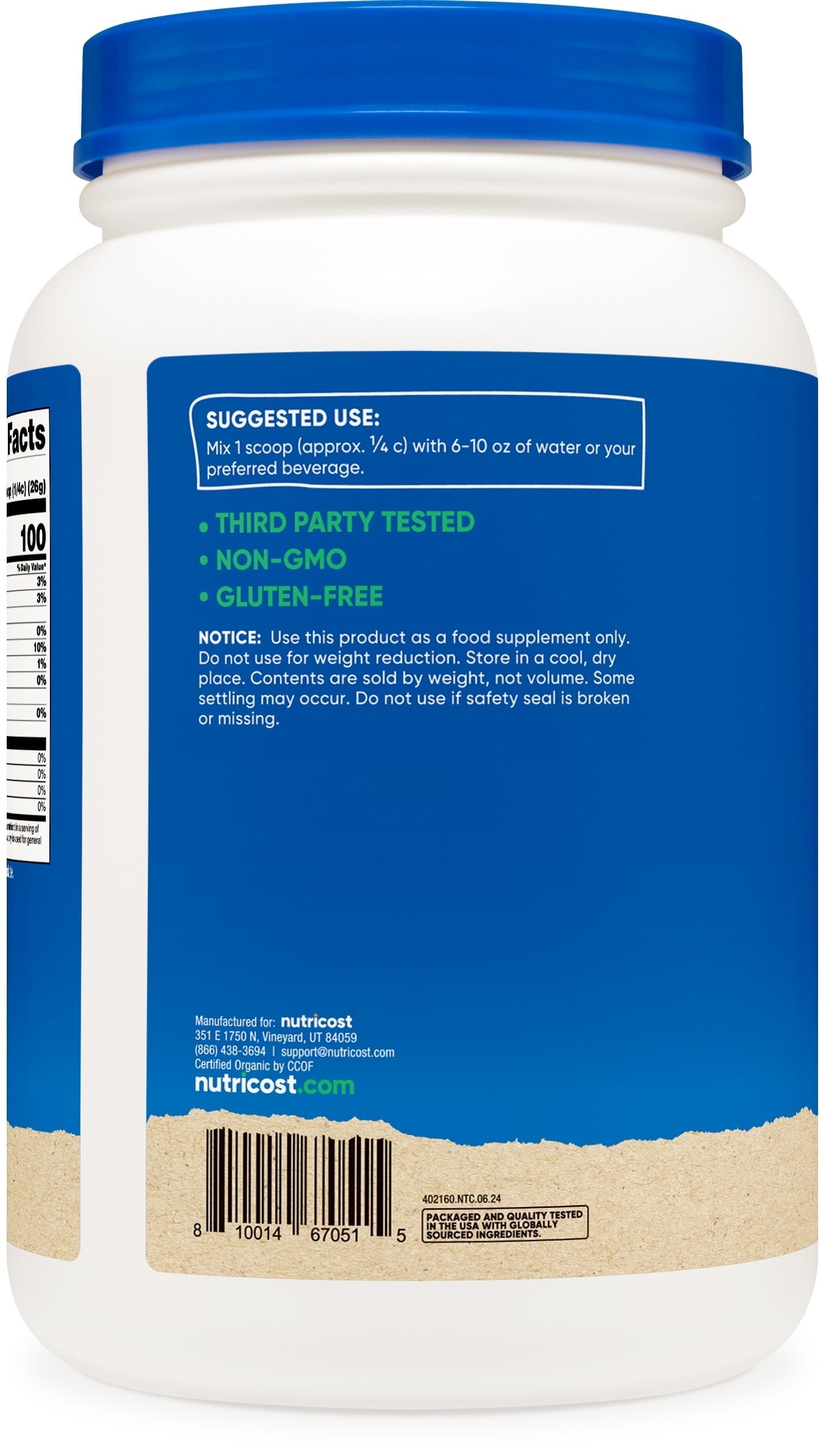 Organic Pea Protein Isolate Powder 2 Lbs (Unflavored)