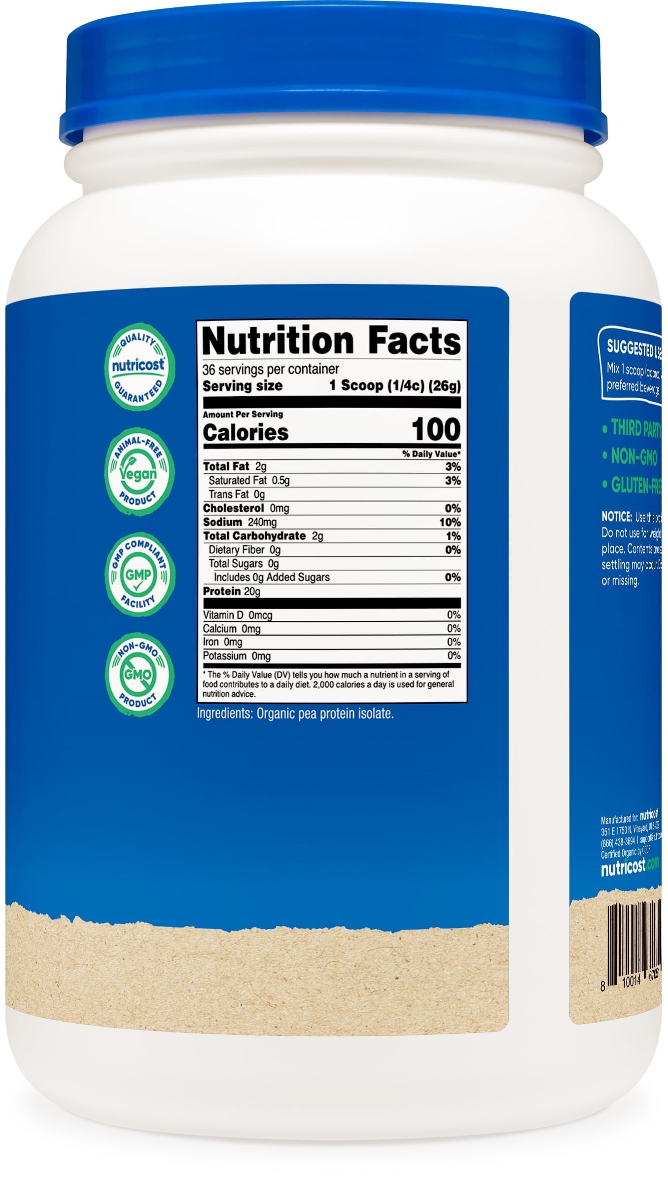 Organic Pea Protein Isolate Powder 2 Lbs (Unflavored)