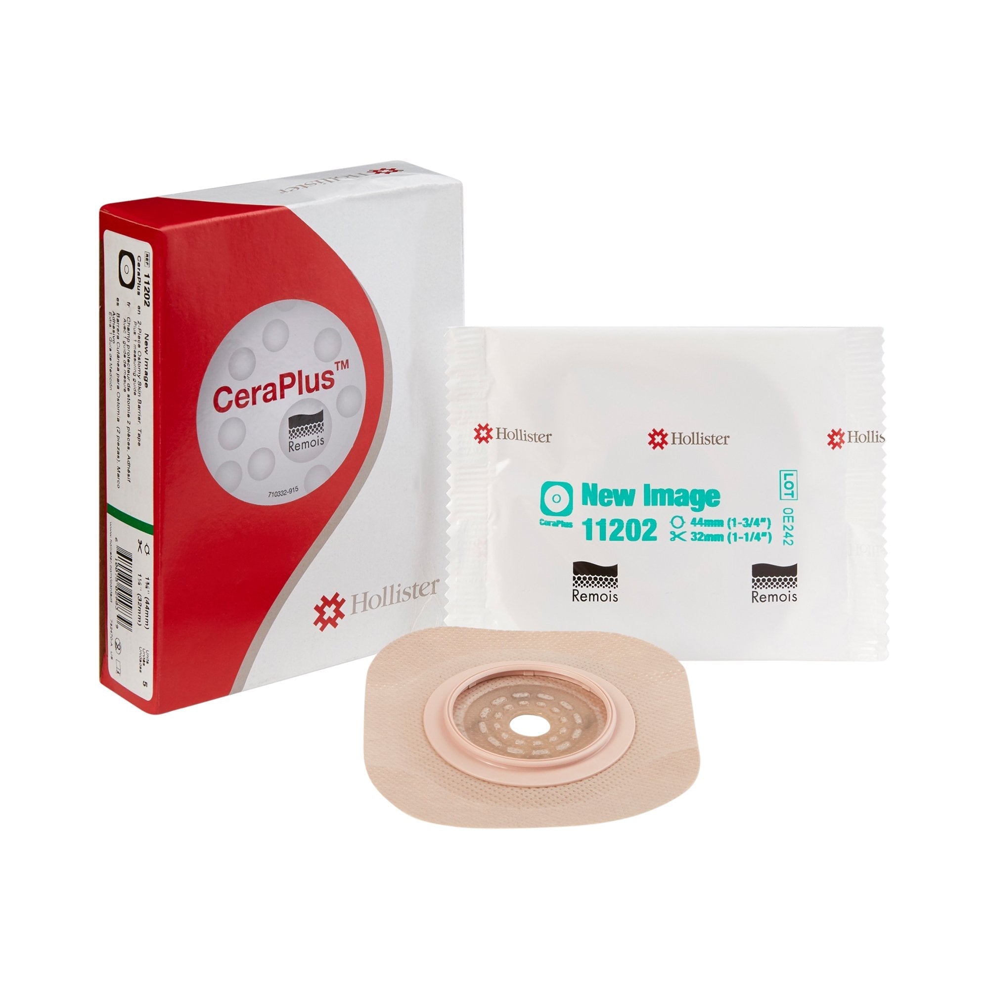 Ostomy Barrier New Image CeraPlus Trim to Fit, Extended Wear Adhesive Tape Borders 44 mm Flange Green Code System Up to 1 1/4 Inch Opening