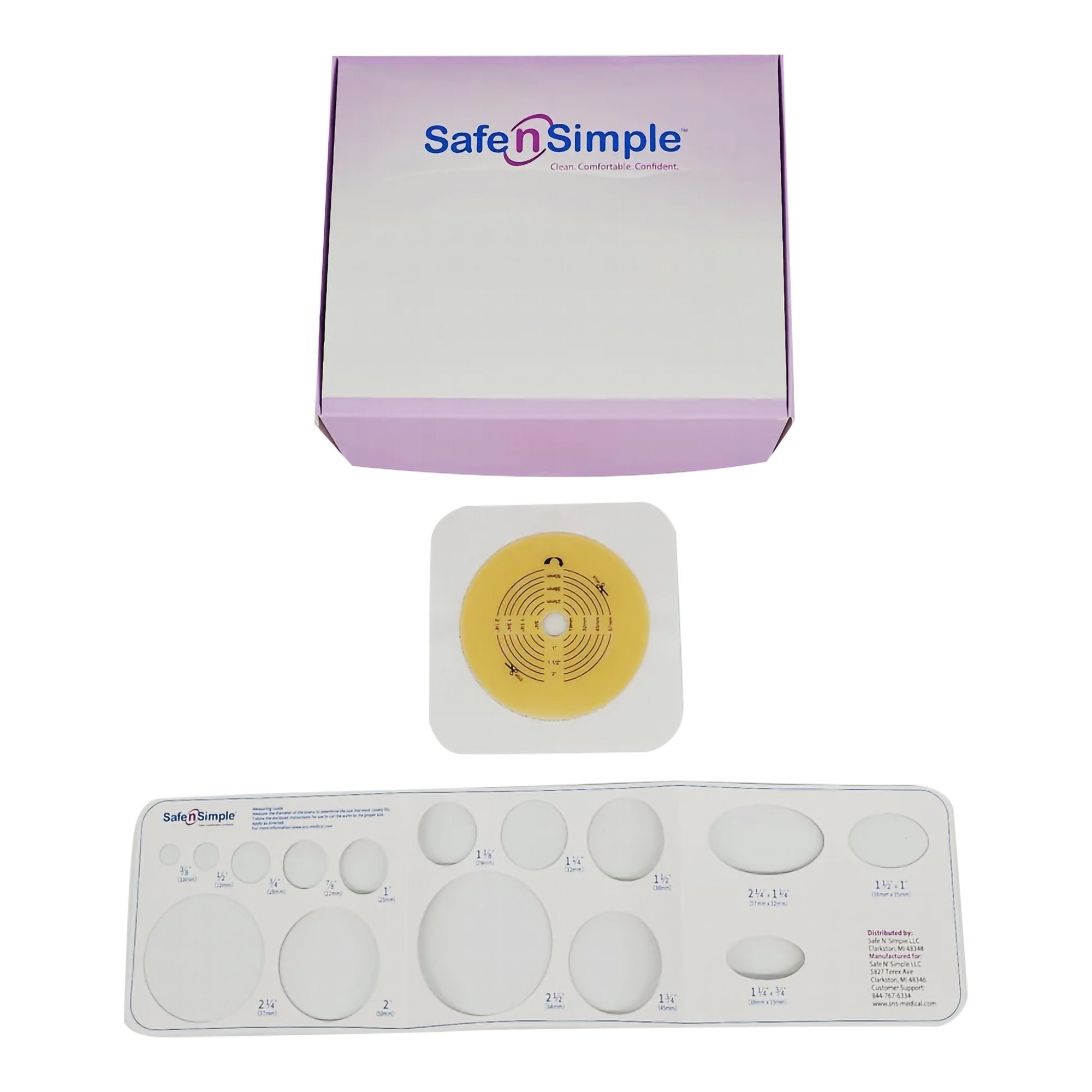 Ostomy Barrier Safe n Simple Trim to Fit, Standard Wear Flexible Tape 70 mm Flange Up to 2 1/4 Inch Opening 5 X 5 Inch