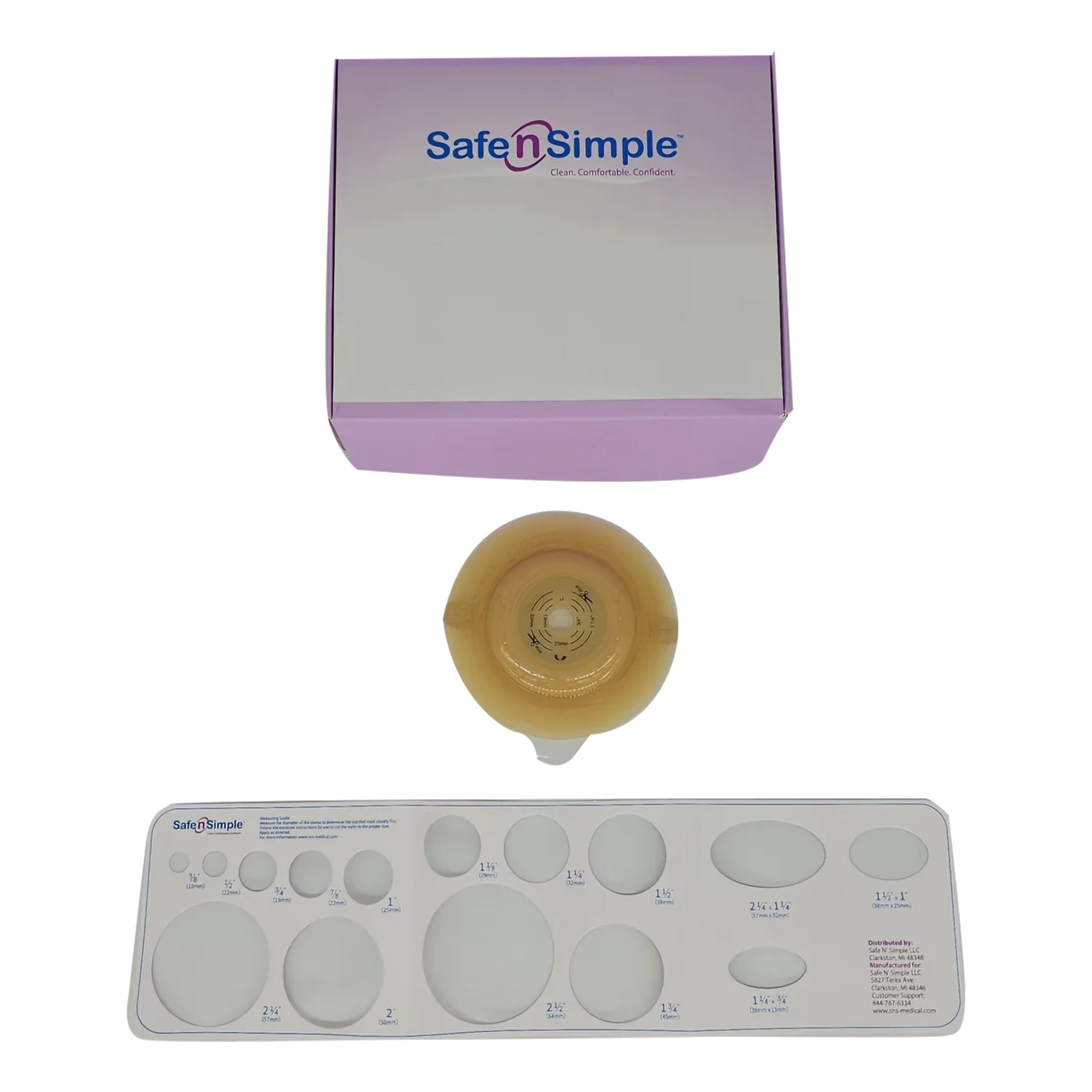 Ostomy Barrier Safe n Simple Trim to Fit, Standard Wear Adhesive Tape Collar 57 mm Flange Up to 1 1/2 Inch Opening 5 X 5 Inch