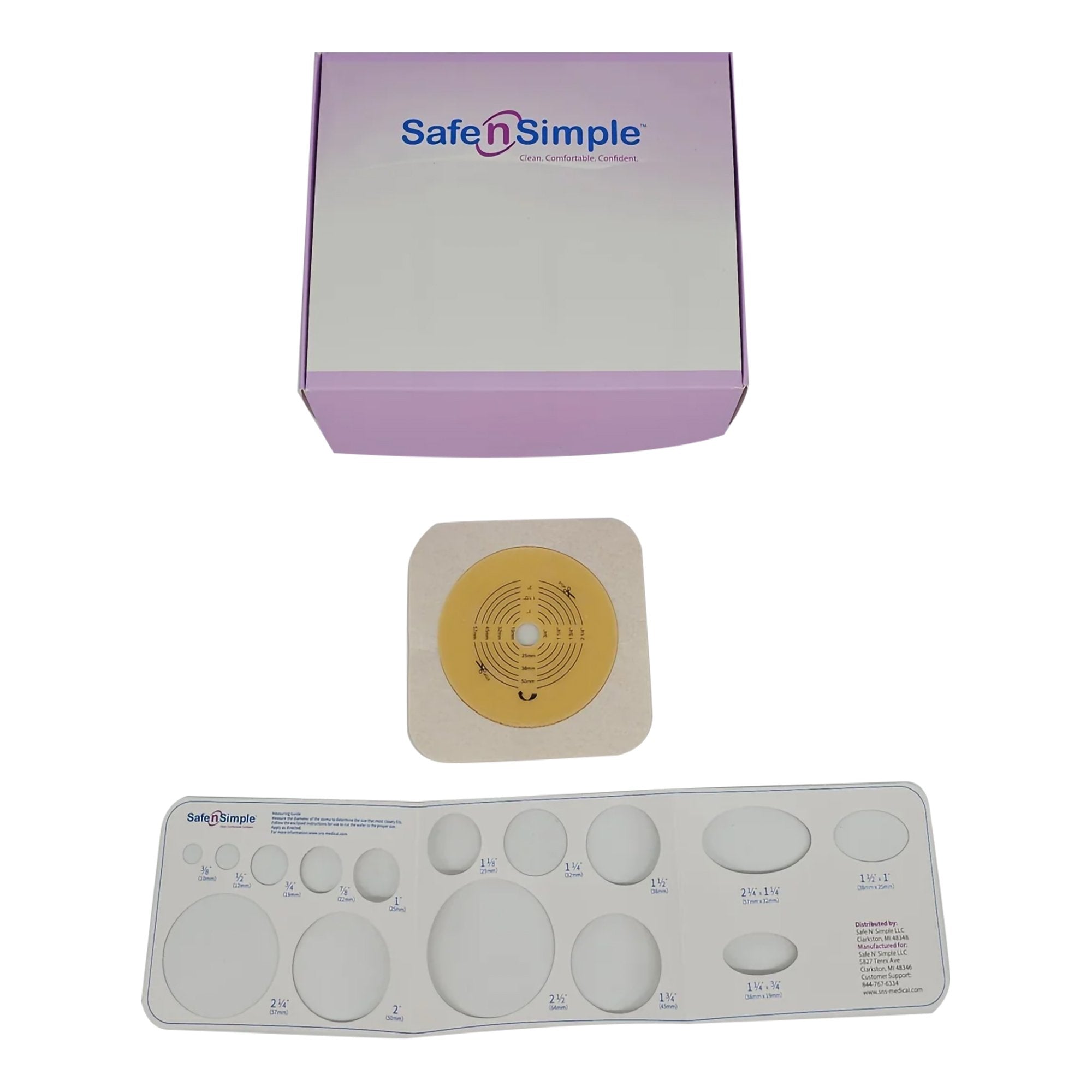 Ostomy Barrier Safe n Simple Trim to Fit, Standard Wear Flexible Tape 70 mm Flange Up to 2 1/4 Inch Opening 5 X 5 Inch