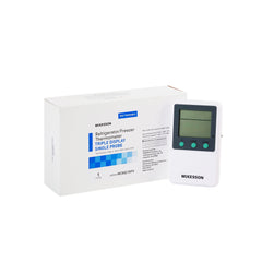 Digital Refrigerator / Freezer Thermometer with Alarm McKesson Fahrenheit / Celsius 58° to +158°F ( 50° to +70°C) Glycol Bottle Probe Multiple Mounting Options Battery Operated