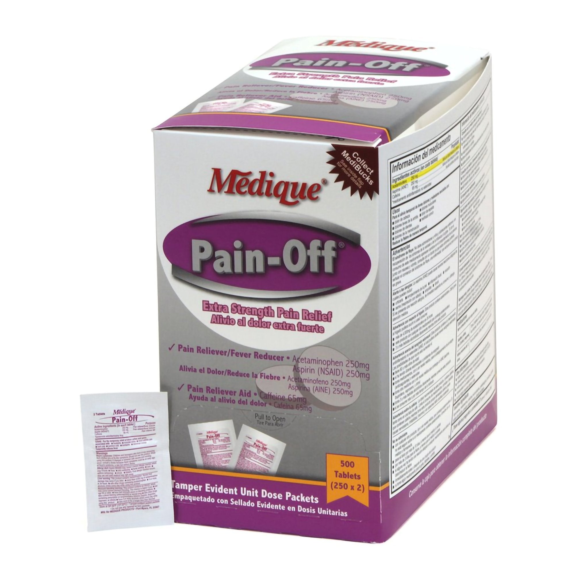 Pain Relief Pain Off 250 mg   250 mg   65 mg Strength Acetaminophen / Aspirin / Caffeine Tablet 250 per Box