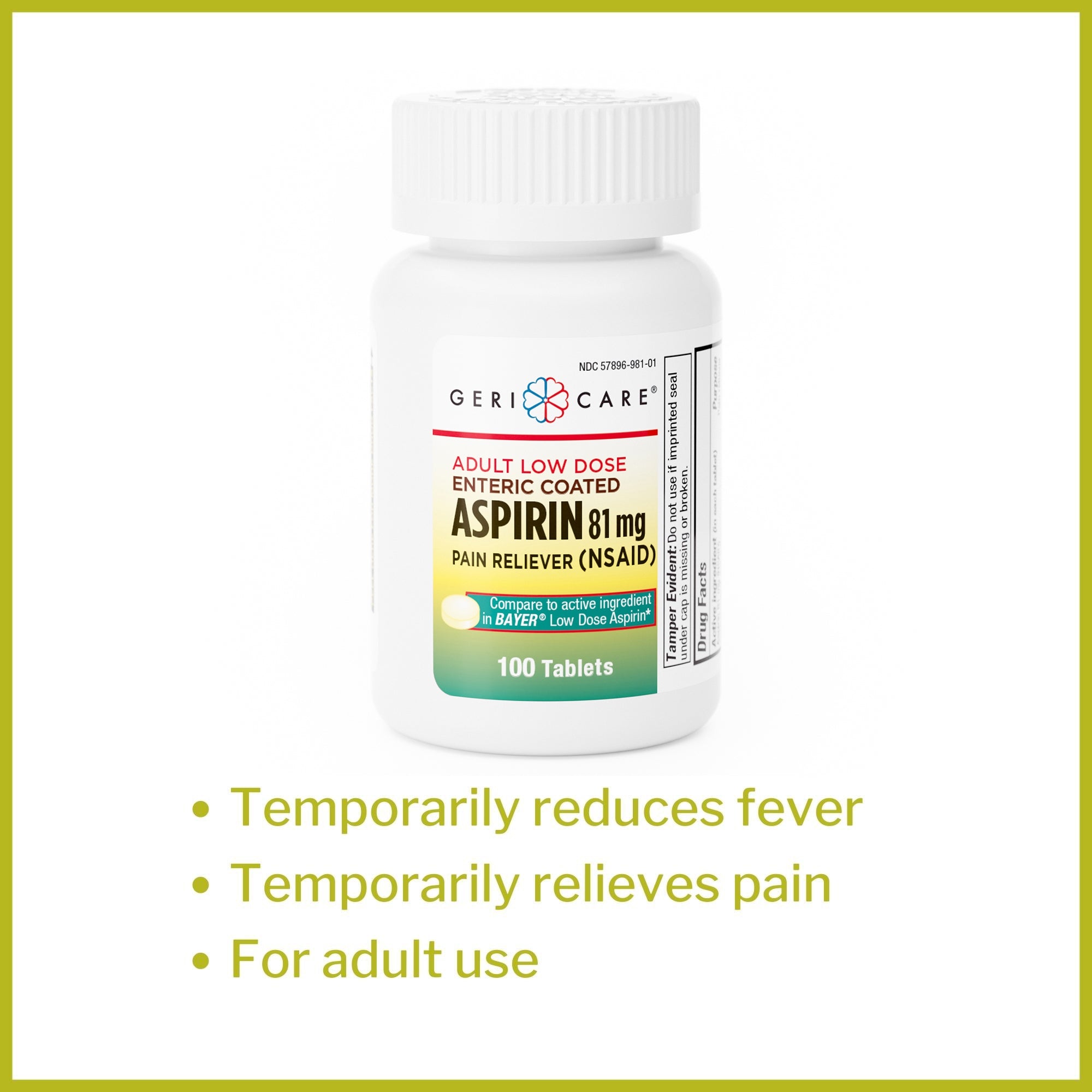 pain relief mckesson brand 81 mg strength aspirin tablet 100 per bottle packaging type case