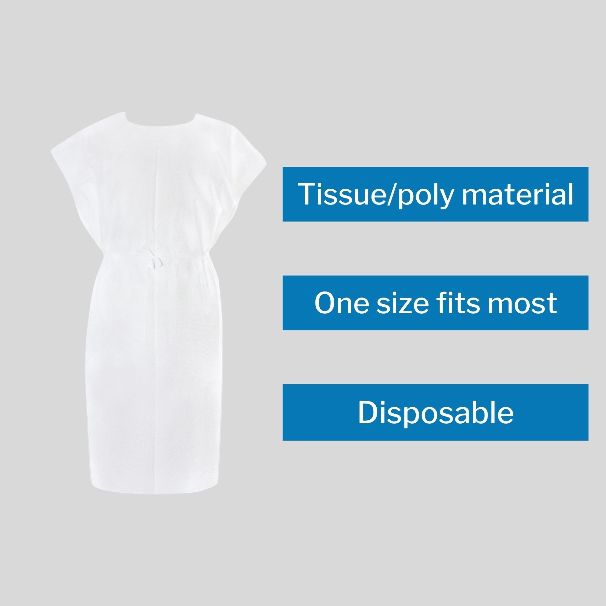 patient exam gown mckesson one size fits most white disposable packaging type each
