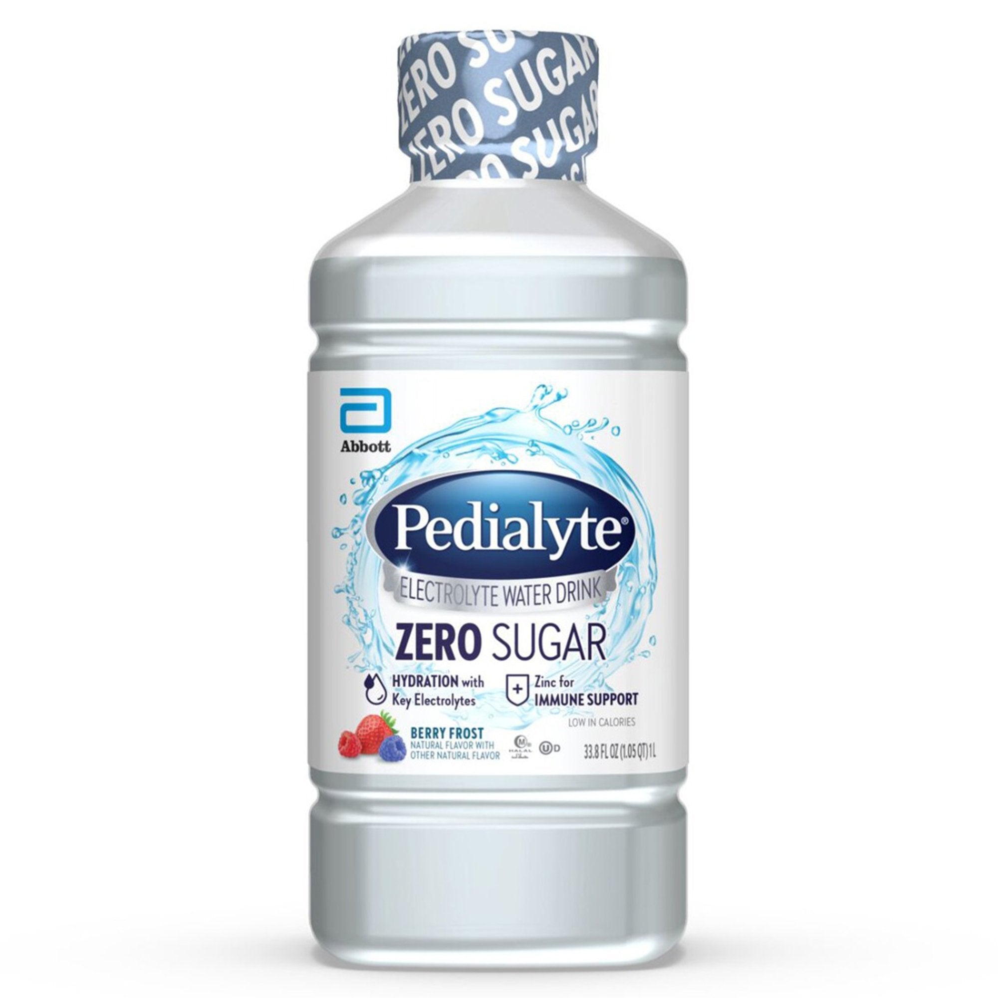 Oral Electrolyte Solution Pedialyte Zero Sugar Berry Frost Flavor 33.8 oz. Electrolyte