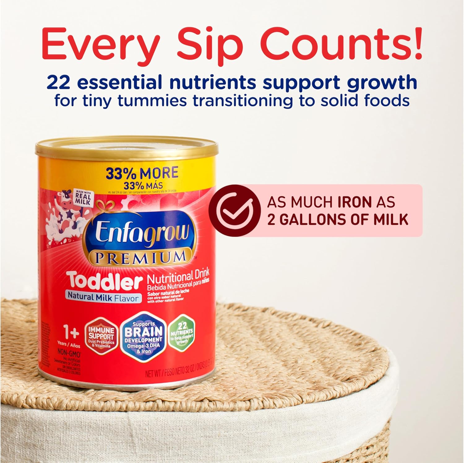 pediatric oral supplement enfagrow premium toddler unflavored 24 oz can powder