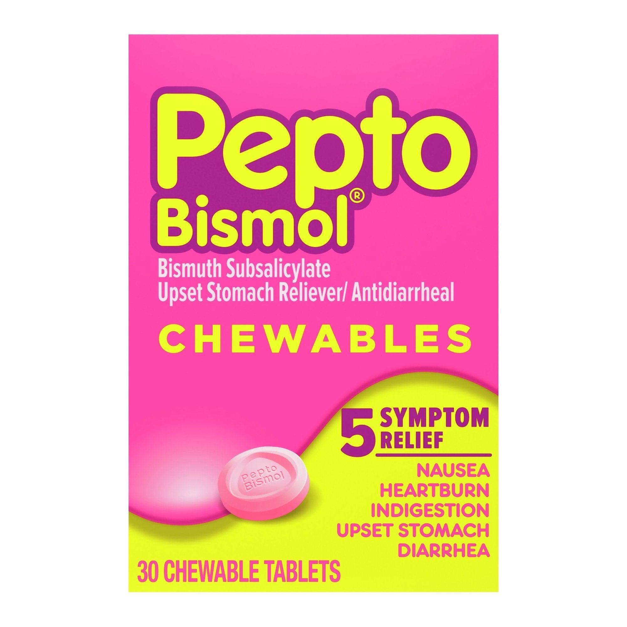 Anti Diarrheal Pepto Bismol 262 mg Strength Chewable Tablet 30 per Box