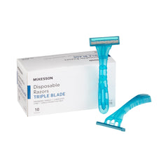 Personal Razor with Lubricating Strip McKesson Single Edge Triple Blade NonSterile Disposable
