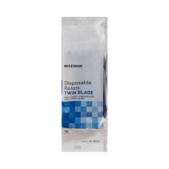 personal razor with lubricating strip mckesson single edge twin blade nonsterile disposable packaging type box