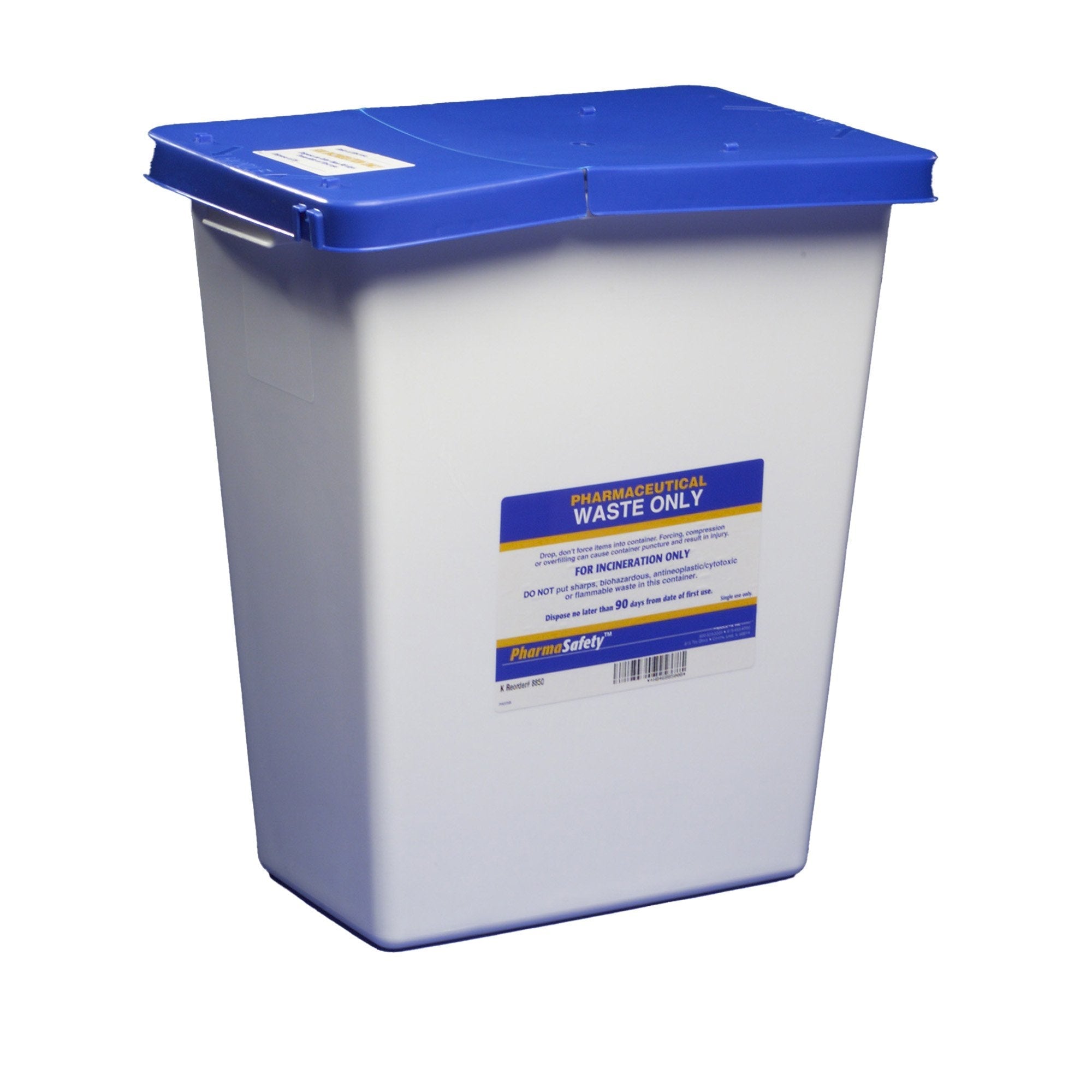 Pharmaceutical Waste Container PharmaSafety White Base 17 3/4 H X 11 W X 15 1/2 D Inch Vertical Entry 8 Gallon