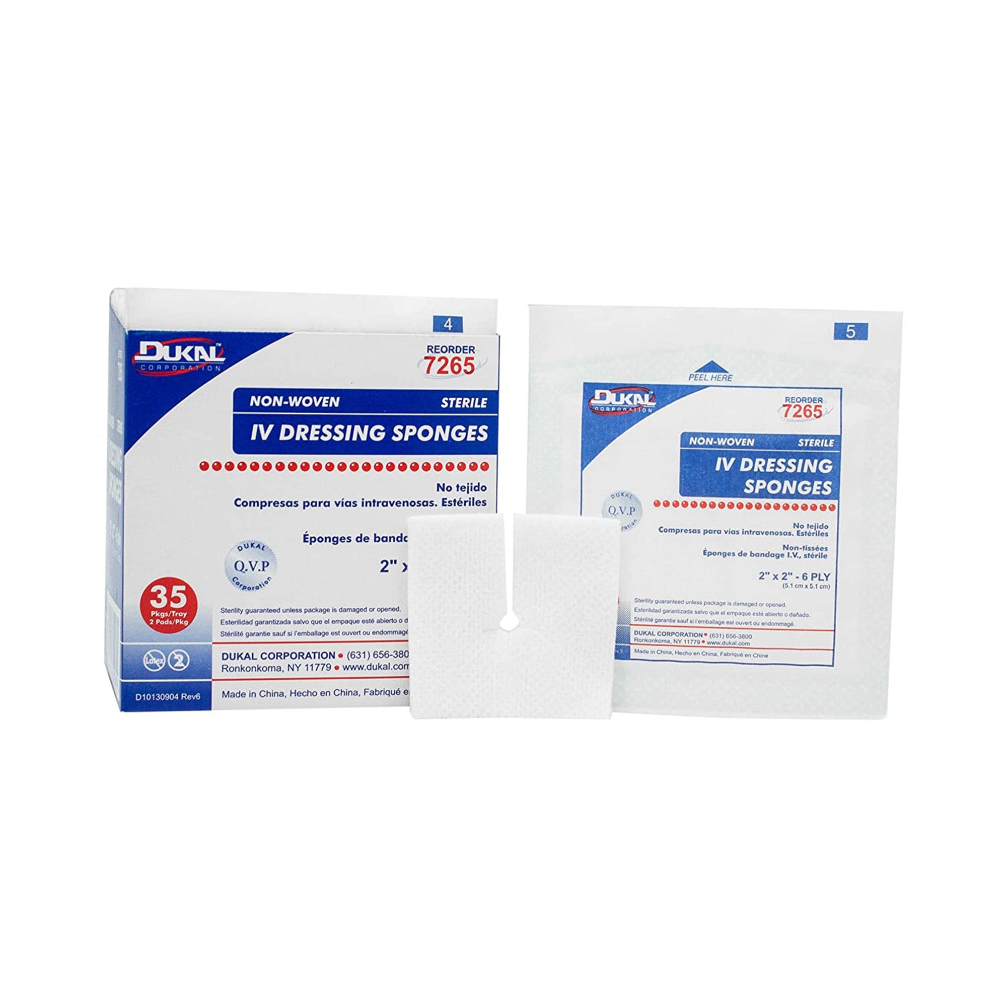 I.V. Sponge Dukal 2 X 2 Inch 6-Ply Sterile 2 per Pack