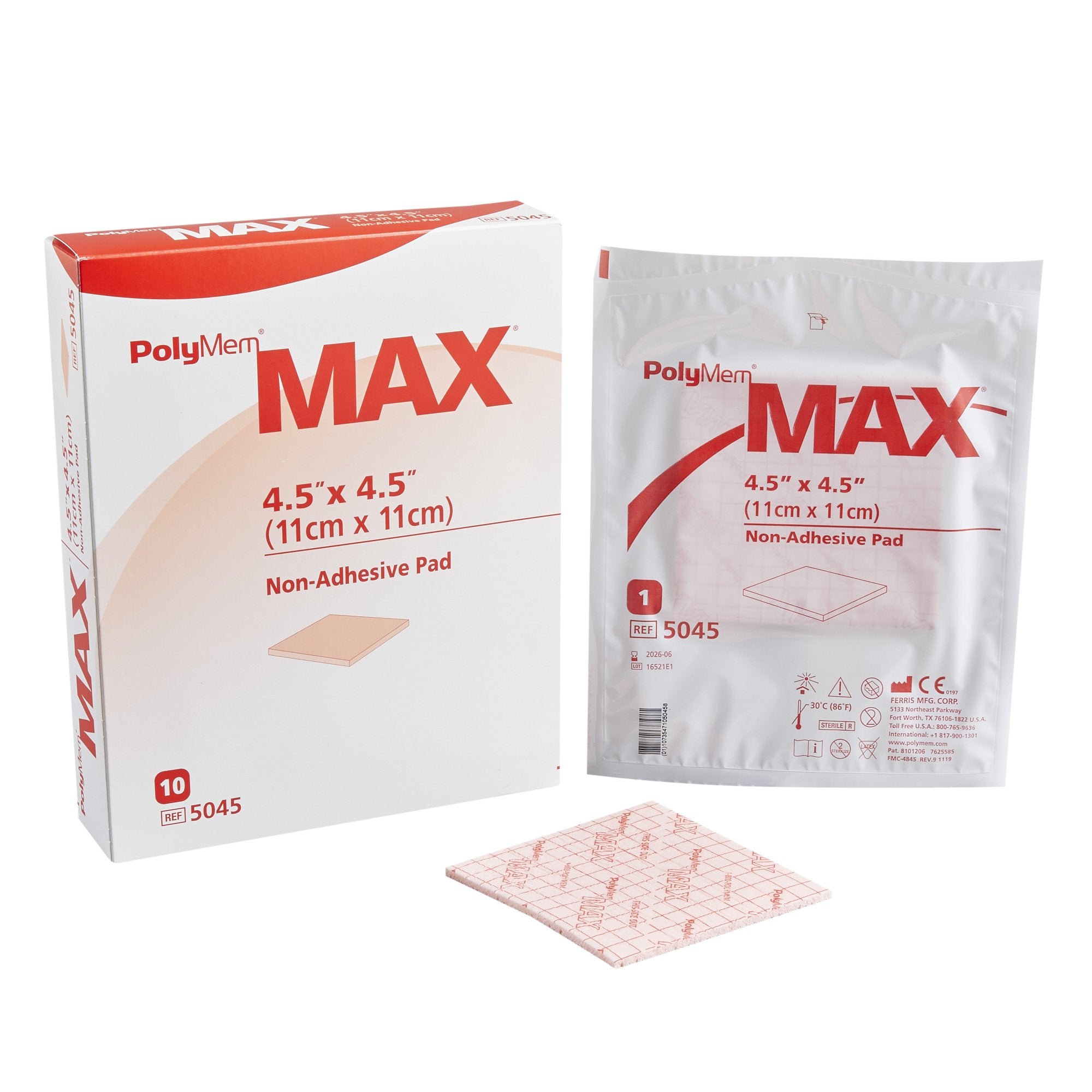 Foam Dressing PolyMem Max 4 1/2 X 4 1/2 Inch Without Border Film Backing Nonadhesive Square Sterile
