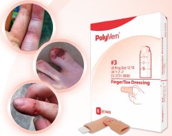 Foam Dressing PolyMem Finger / Toe 2 1/5 to 2 3/5 Inch Circumference Without Border Film Backing Nonadhesive Finger / Toe Sterile