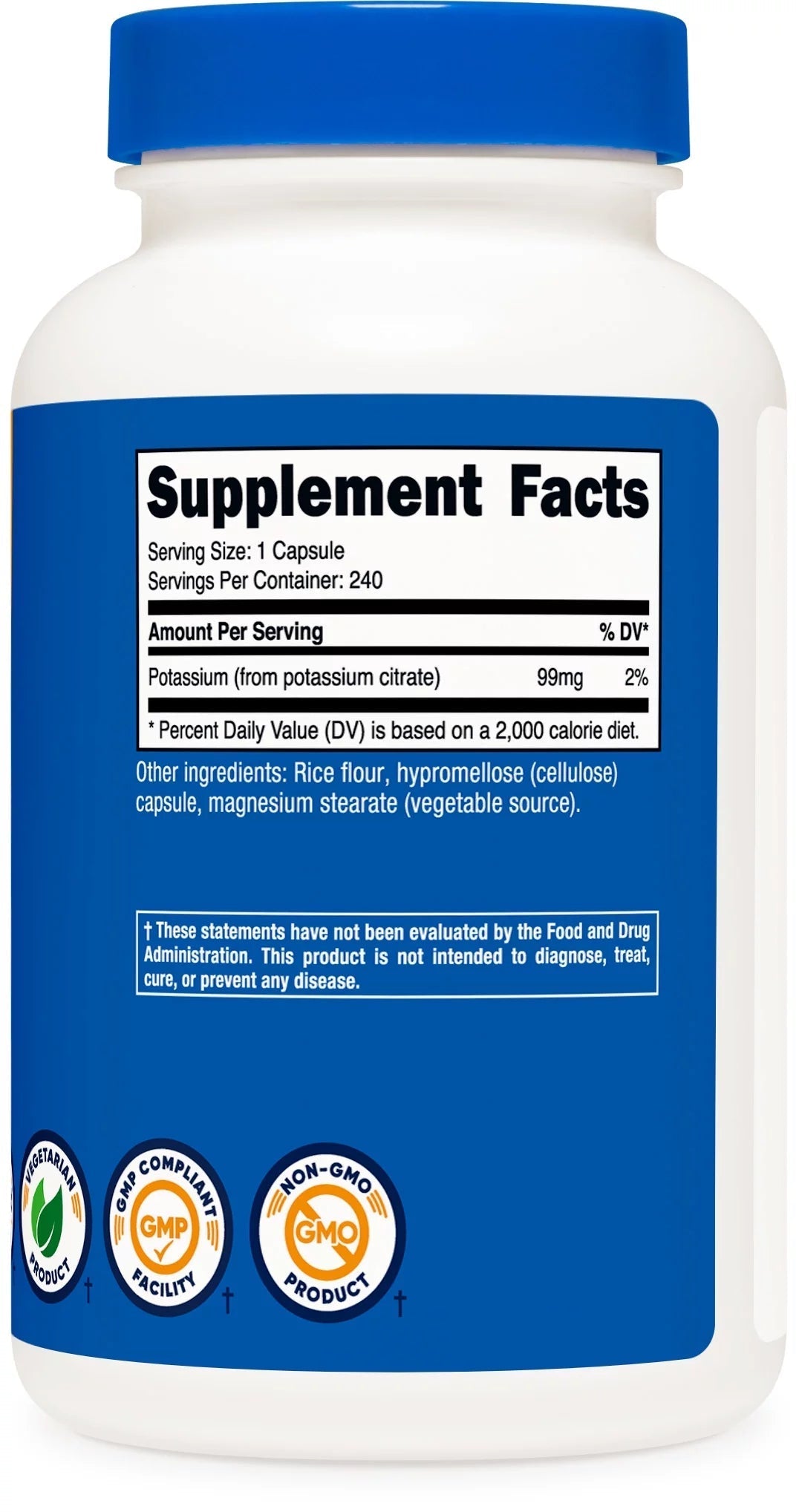 Potassium Citrate 99Mg, 240 Capsules Gluten Free, Non Gmo Supplement