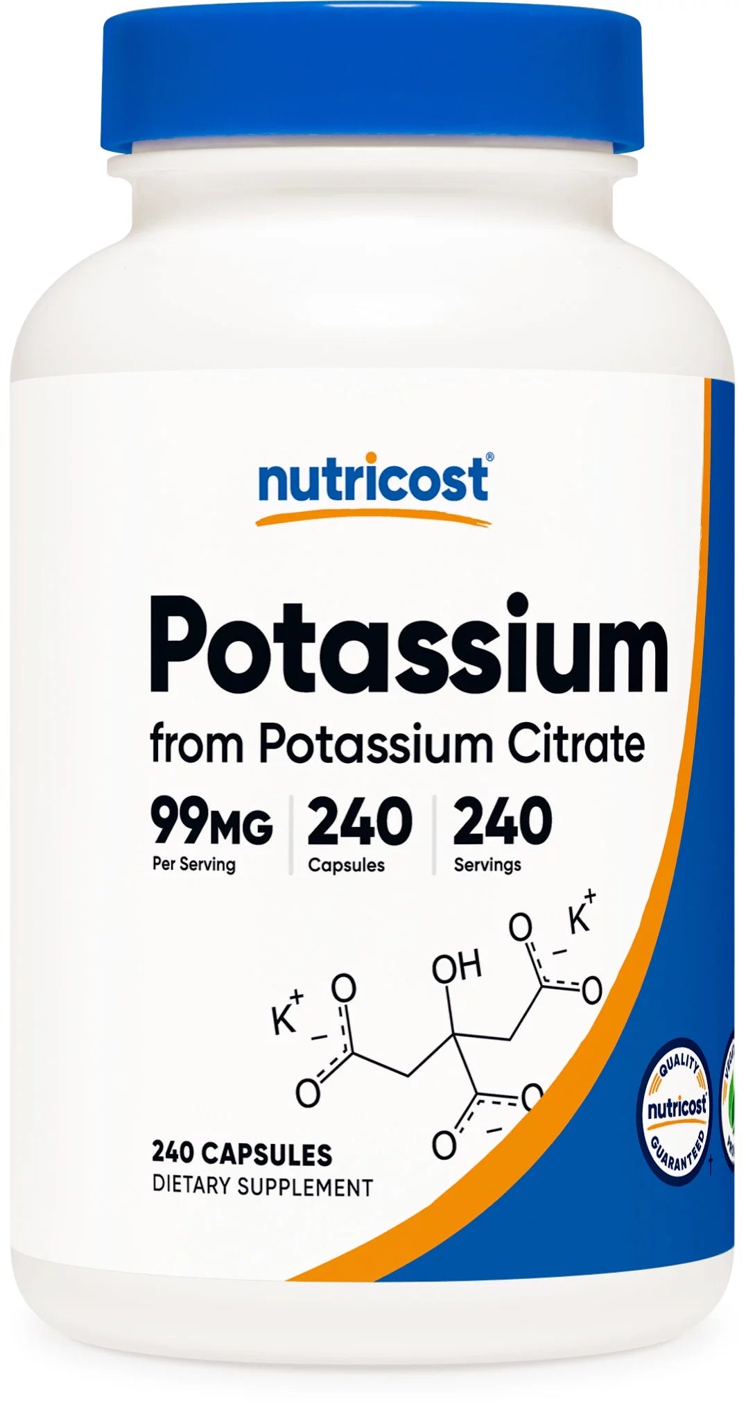 Potassium Citrate 99Mg, 240 Capsules Gluten Free, Non Gmo Supplement
