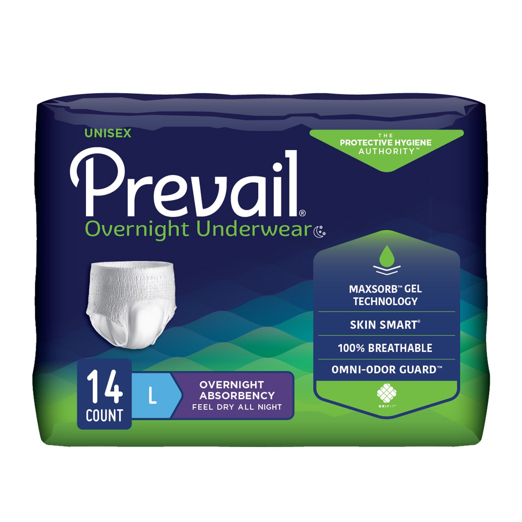 Unisex Adult Absorbent Underwear Prevail Overnight Pull On with Tear Away Seams Large Disposable Heavy Absorbency