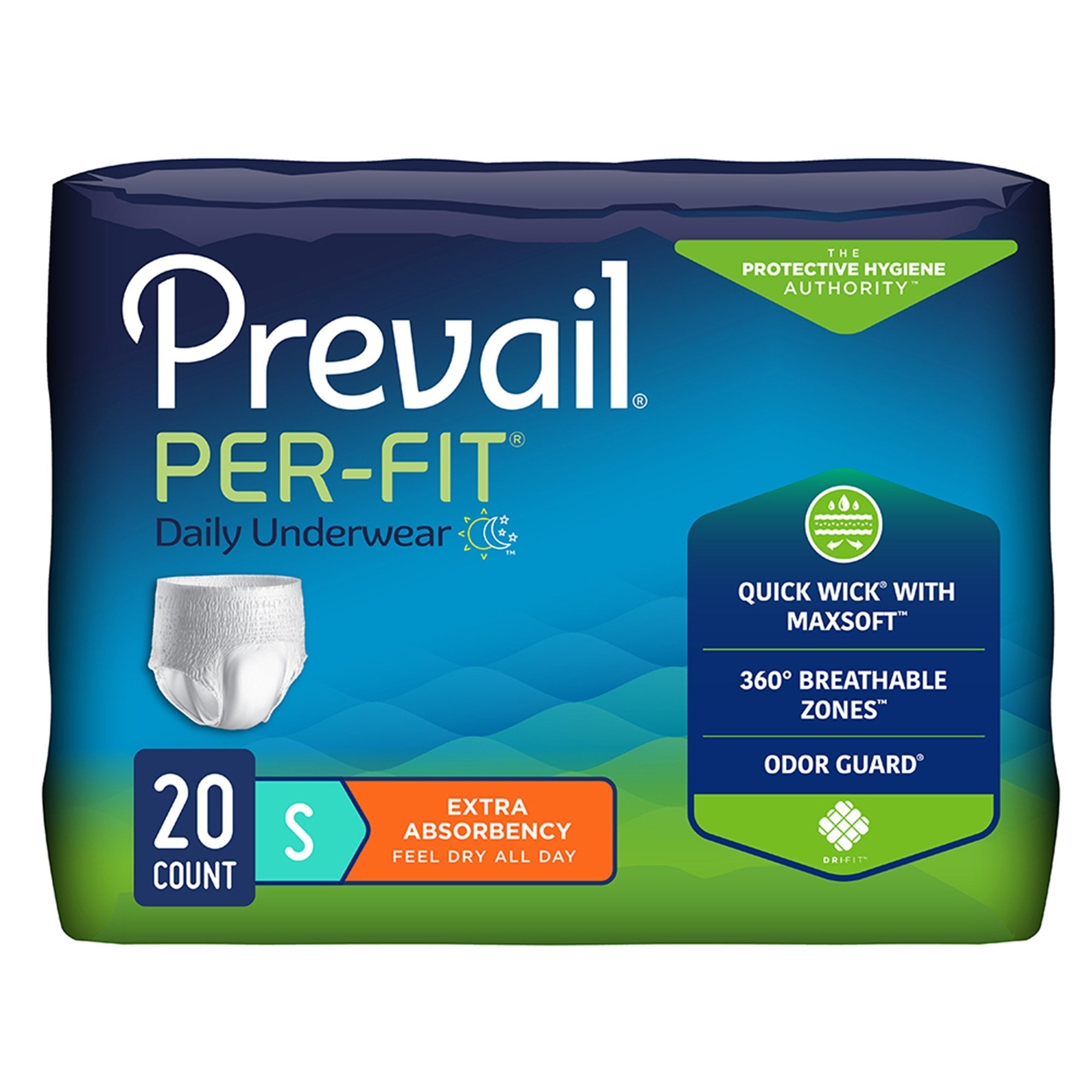 Unisex Adult Absorbent Underwear Prevail Per Fit Extra Pull On with Tear Away Seams Small Disposable Heavy Absorbency