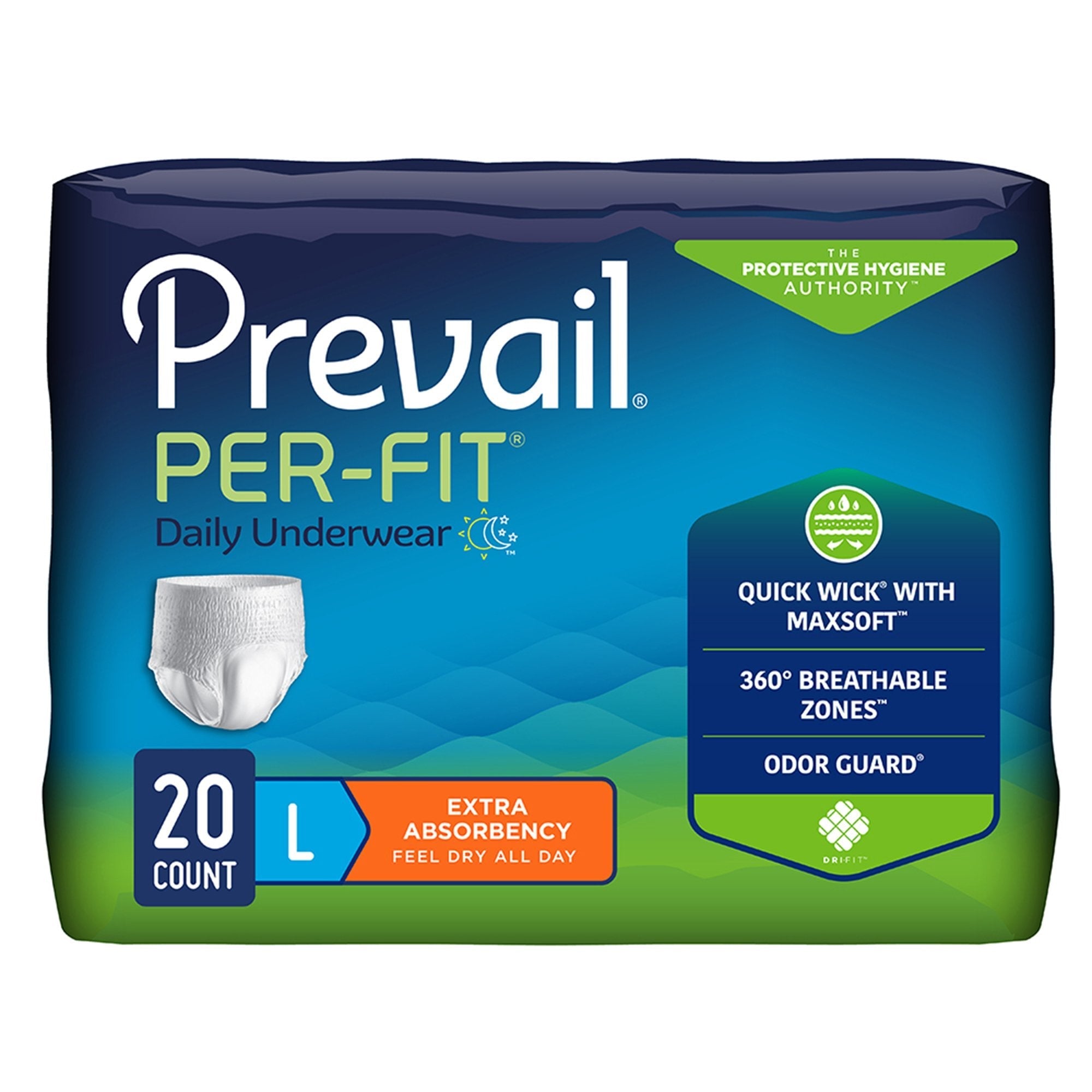 Unisex Adult Absorbent Underwear Prevail Per Fit Extra Pull On with Tear Away Seams Large Disposable Heavy Absorbency