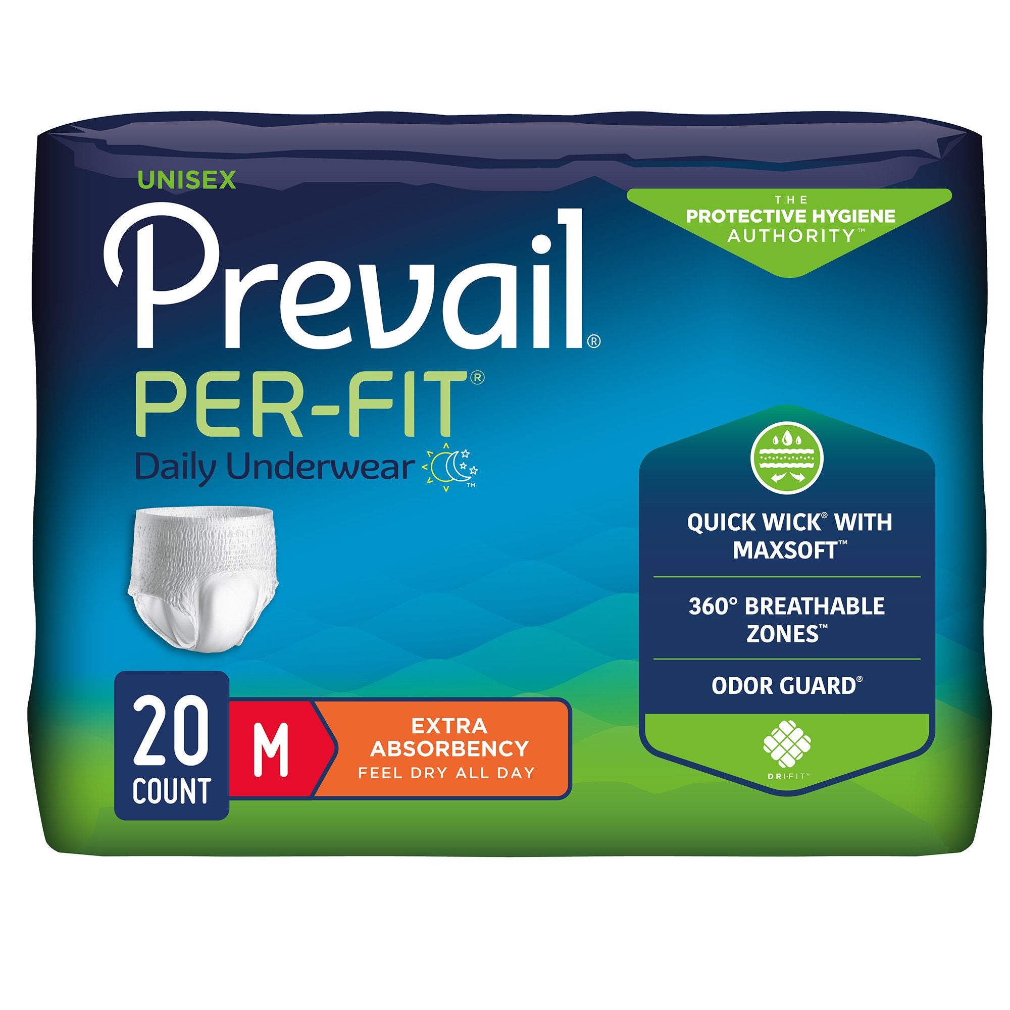 Unisex Adult Absorbent Underwear Prevail Per Fit Extra Pull On with Tear Away Seams Medium Disposable Heavy Absorbency