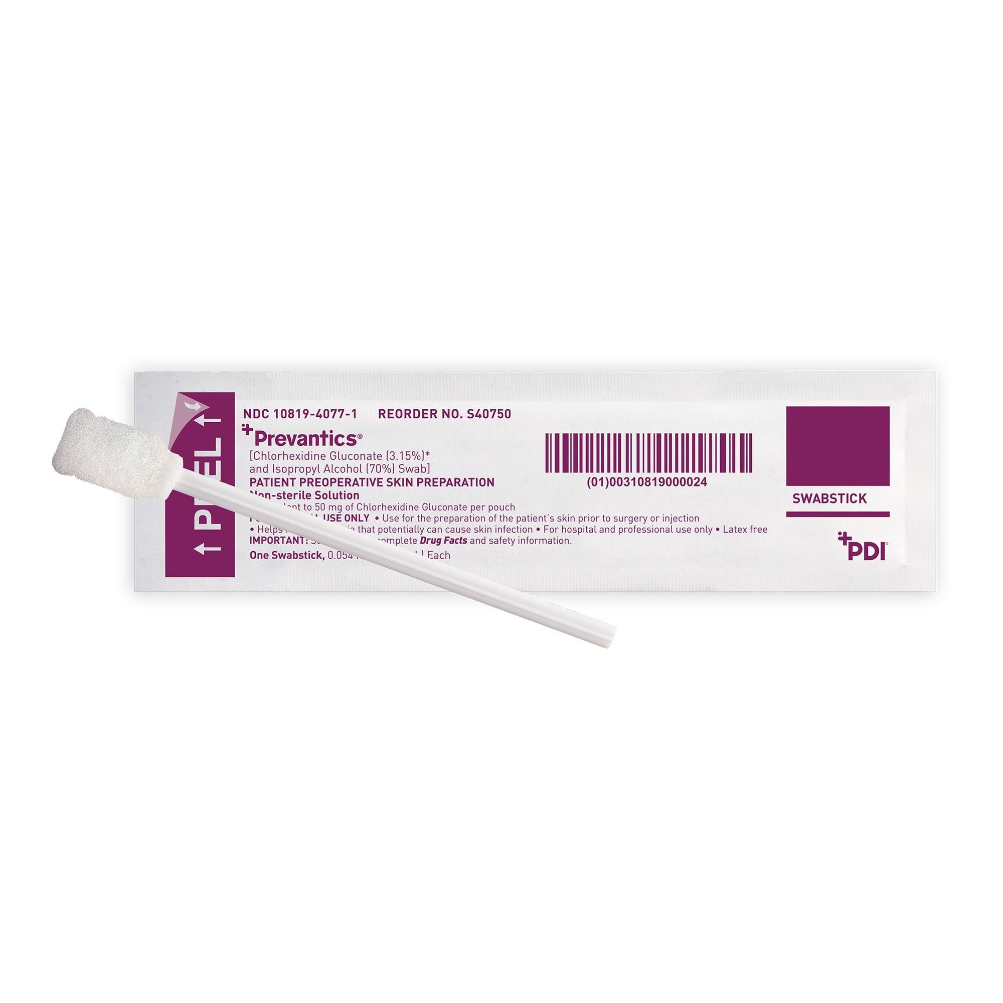 Impregnated Swabstick Prevantics 3.15% / 70% Strength CHG (Chlorhexidine Gluconate) / Isopropyl Alcohol Individual Packet NonSterile