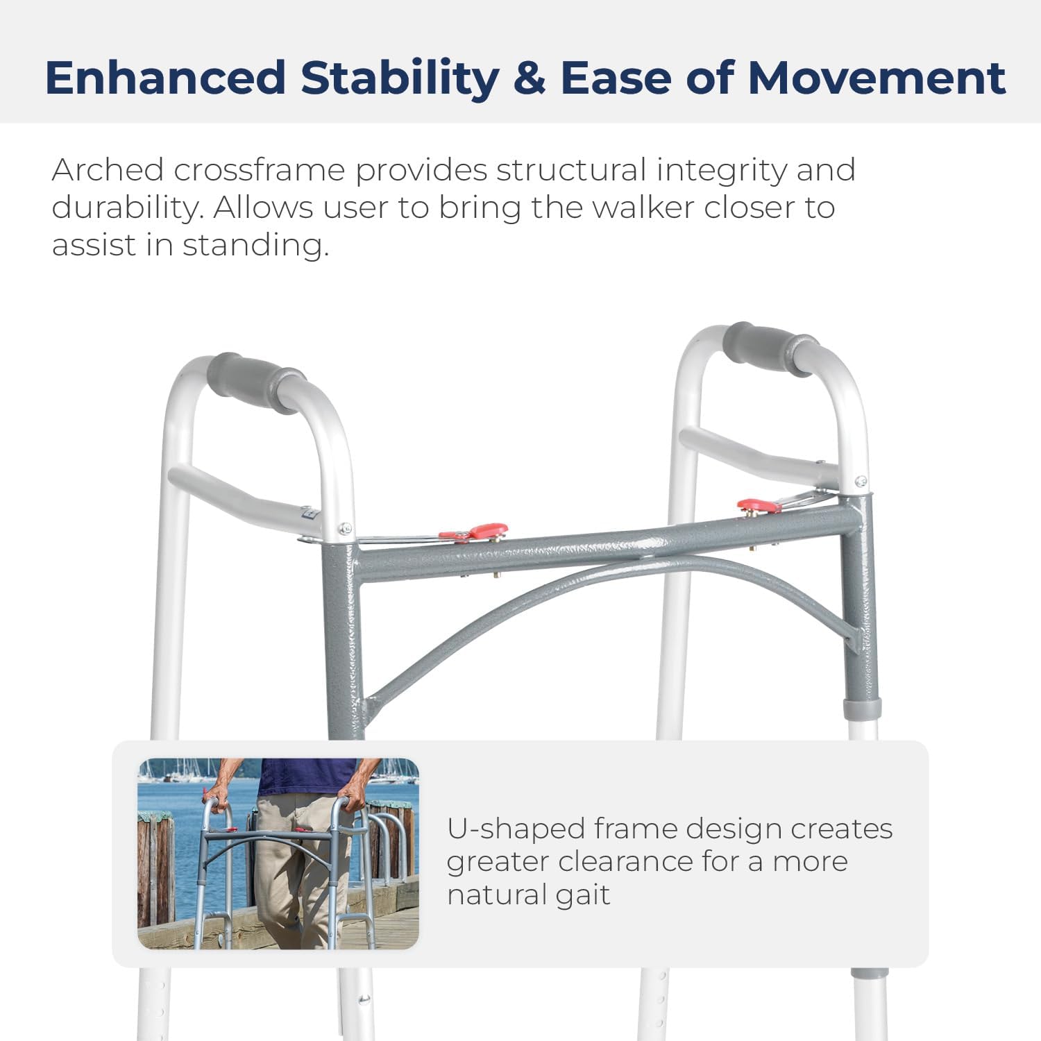 probasics aluminum two button release folding walker without wheels