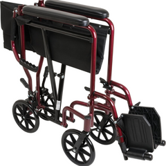 Burgundy aluminum transport chair with swing-away footrests