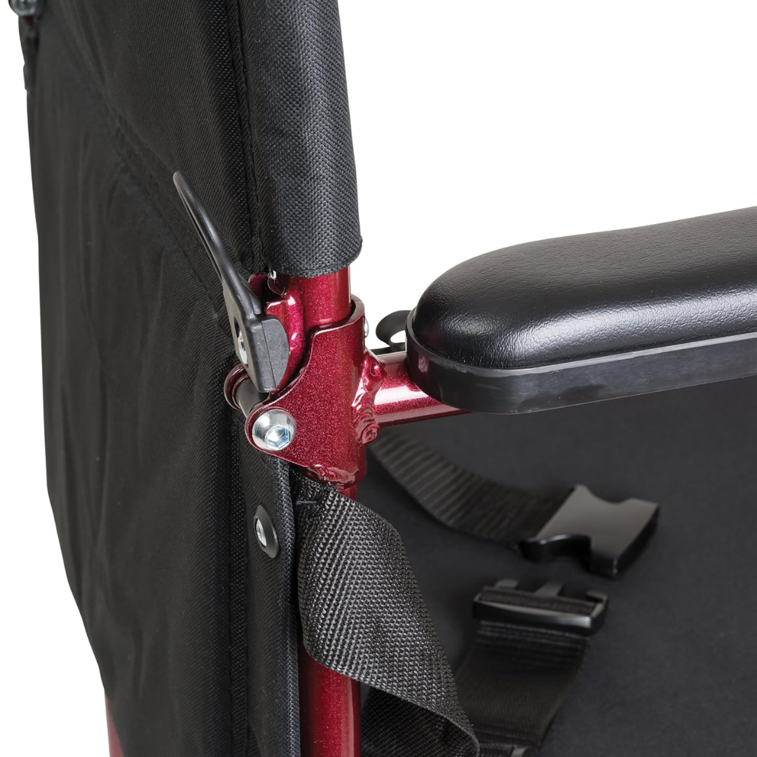 ProBasics transport chair with padded armrests and seat upholstery