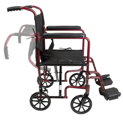 Lightweight foldable transport wheelchair in burgundy color