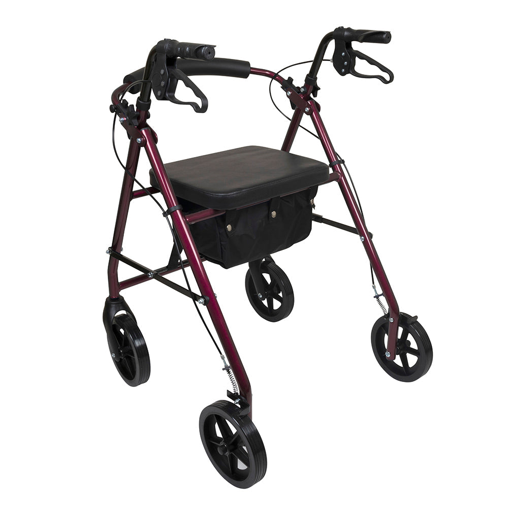probasics deluxe aluminum rollator with 8 inch wheels burgundy