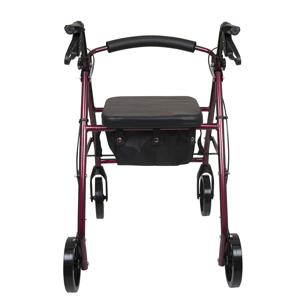 probasics deluxe aluminum rollator with 8 inch wheels burgundy