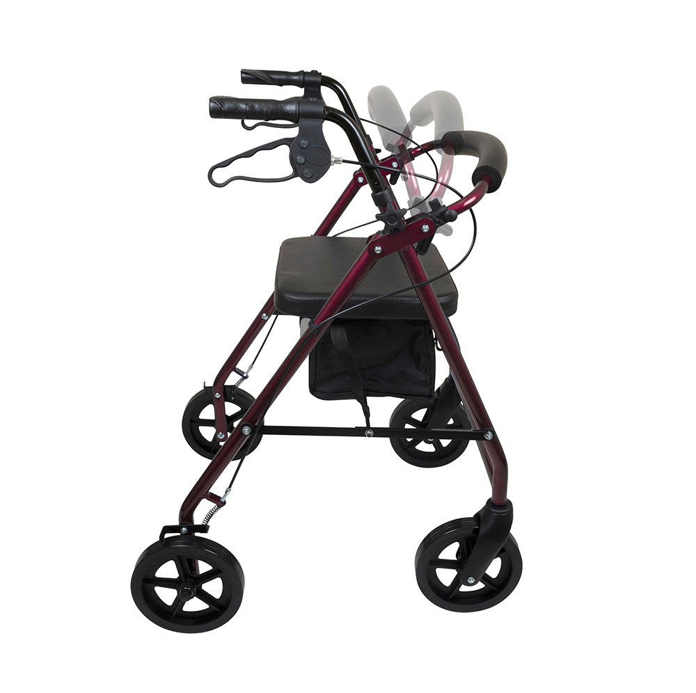 probasics deluxe aluminum rollator with 8 inch wheels burgundy