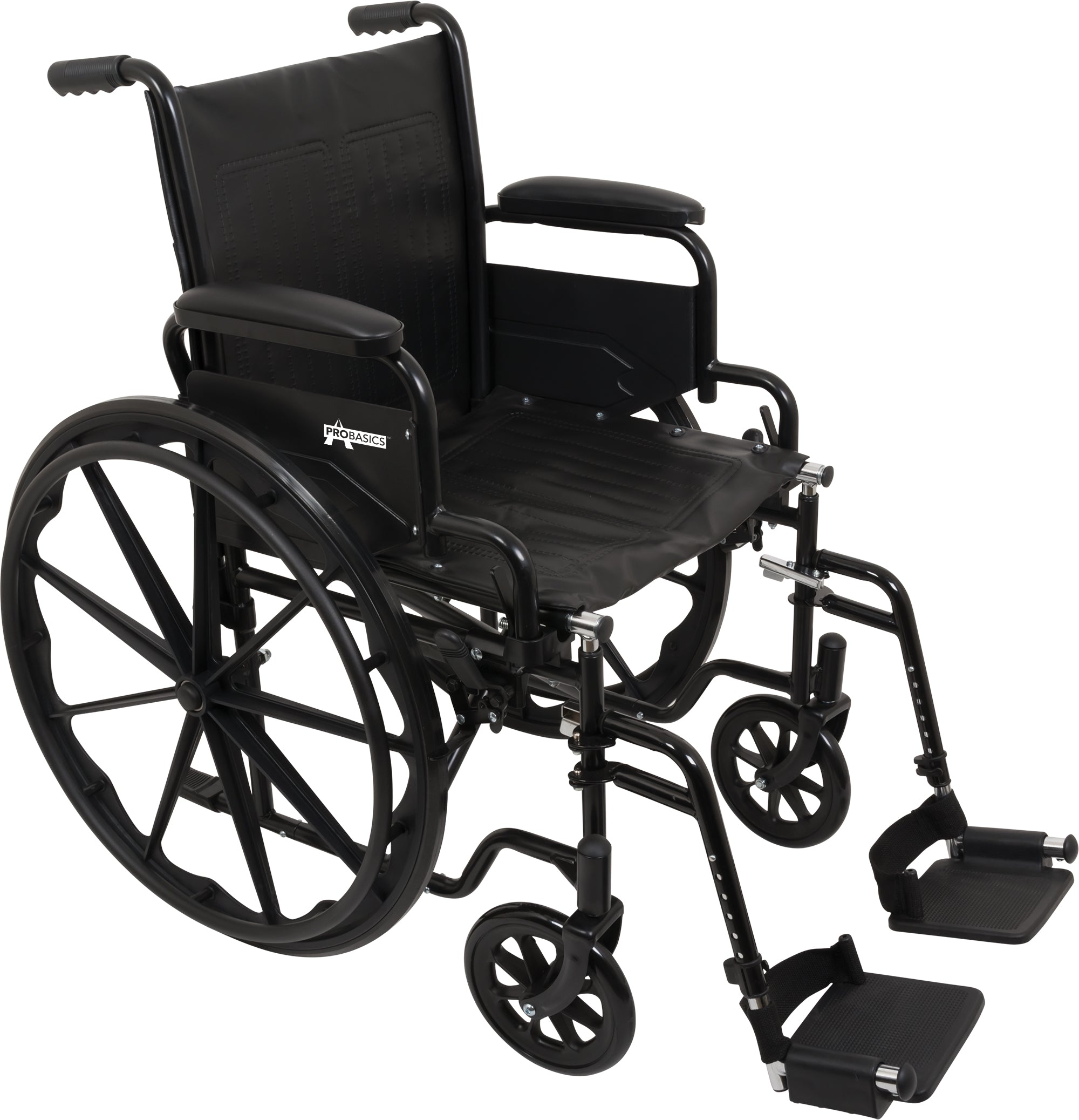 ProBasics K1 manual wheelchair front view with padded seat and armrests