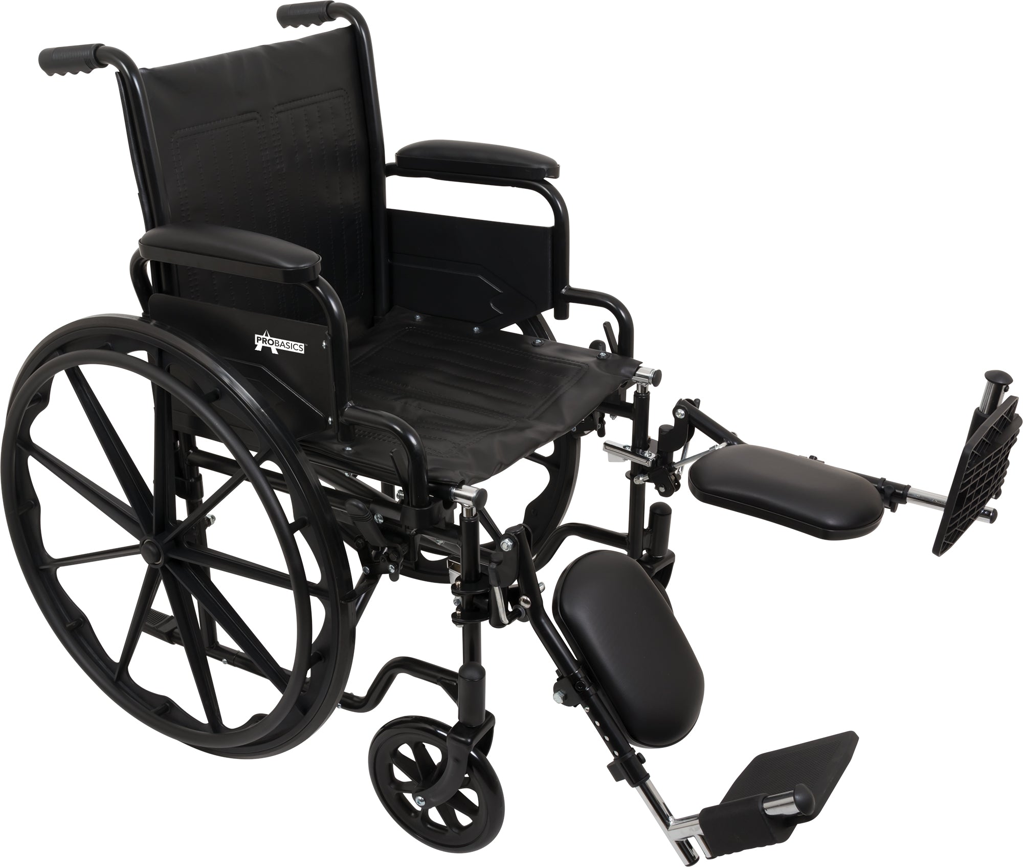 Probasics K1 Wheelchair with Flip-Back Desk Arms and Elevating Leg rest ,8inch Front 24inch Back Wheels ,250 lbs Weight Capacity ,18 X16inch ,WC11816DE