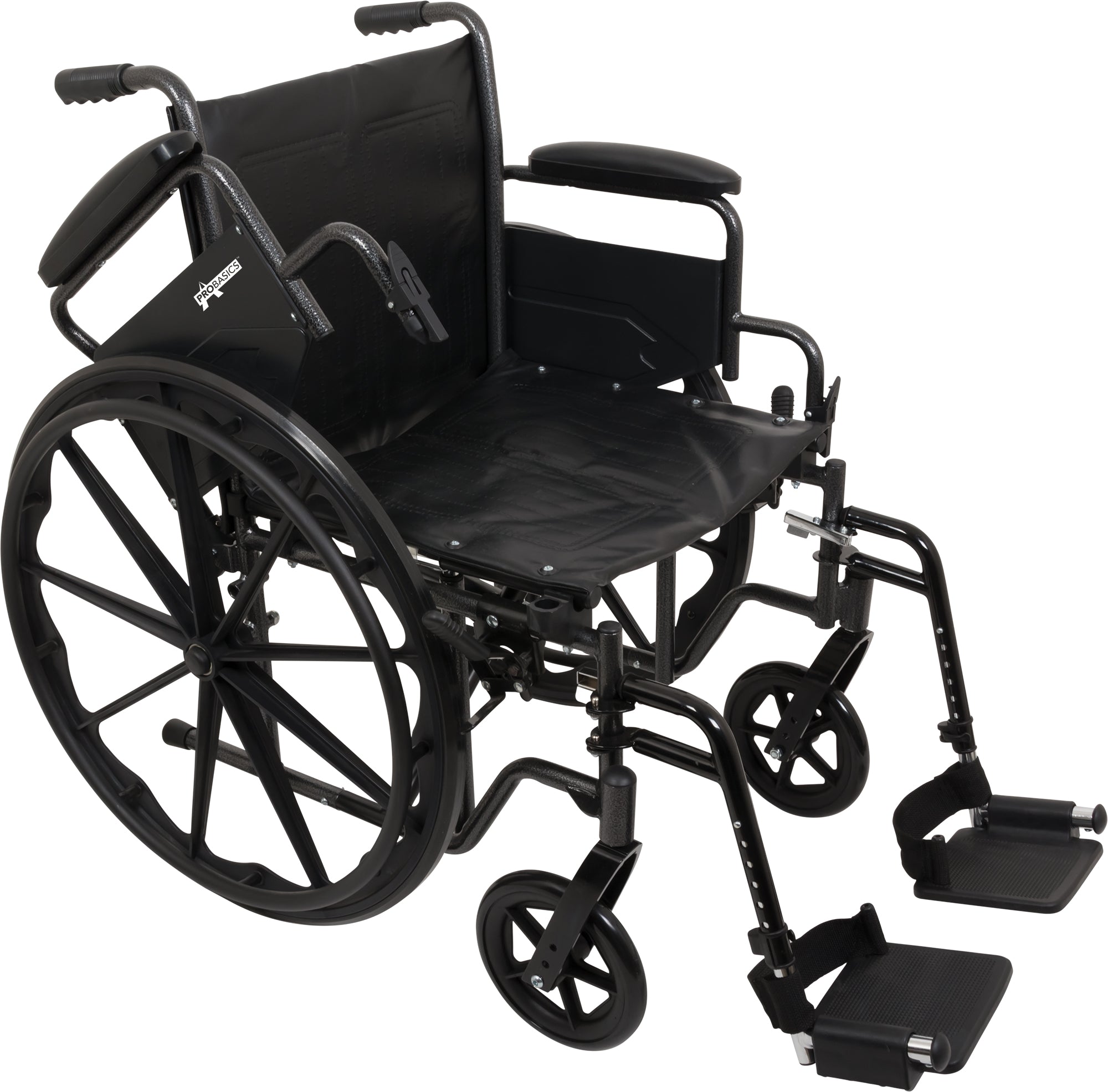 Probasics K2 Wheelchair with Flip-back padded upholstered armrests and Swing-Away Footrests ,8" x 1" Front 24" Back Wheels ,300 lbs Weight Capacity ,16" x 16" ,WC21616DS