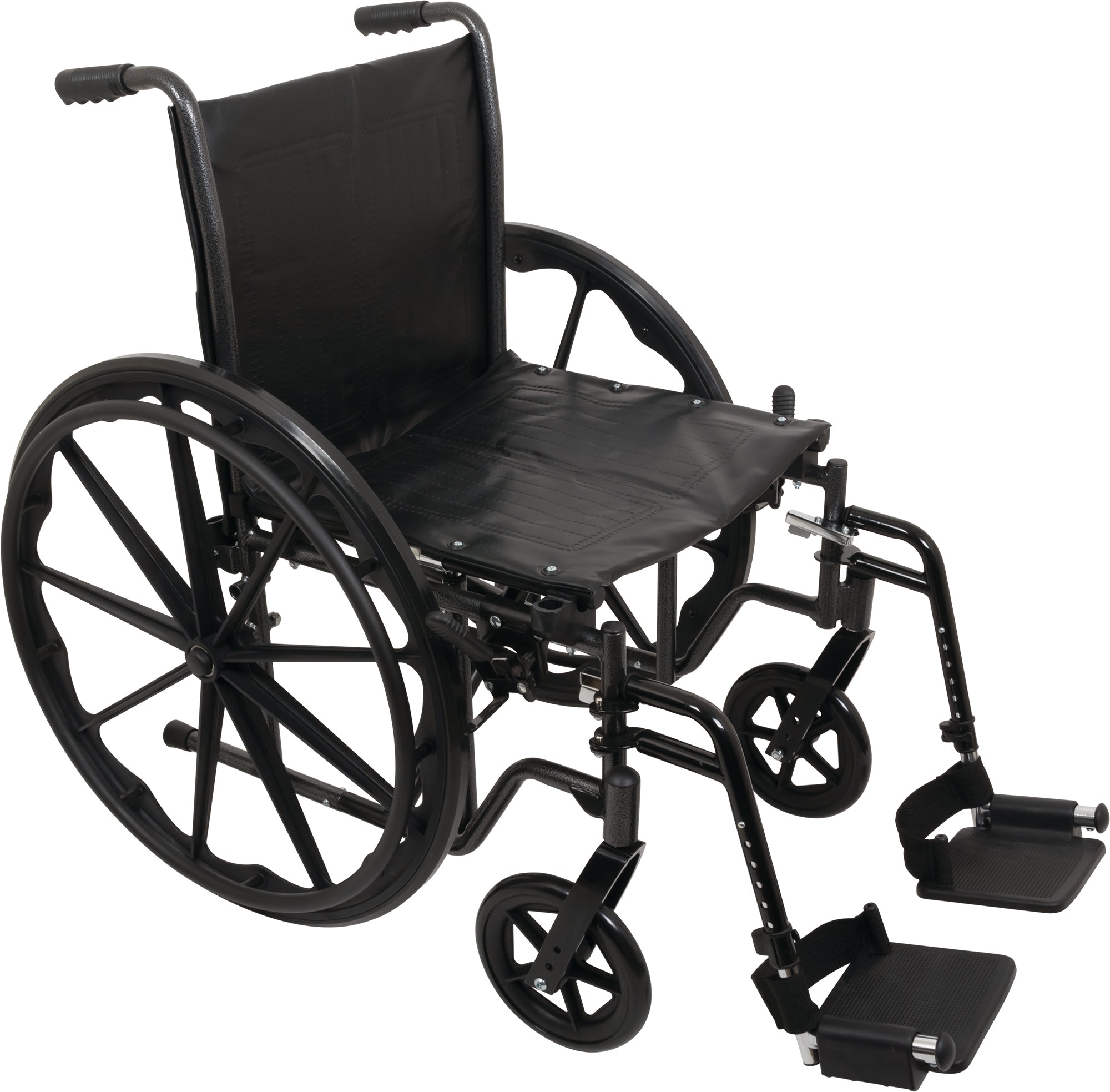 Probasics K2 Wheelchair with Flip-back padded upholstered armrests and Elevating Leg rest ,8" x 1" Front 24" Back Wheels ,300lbs Weight Capacity ,20" x 16" ,WC22016DE