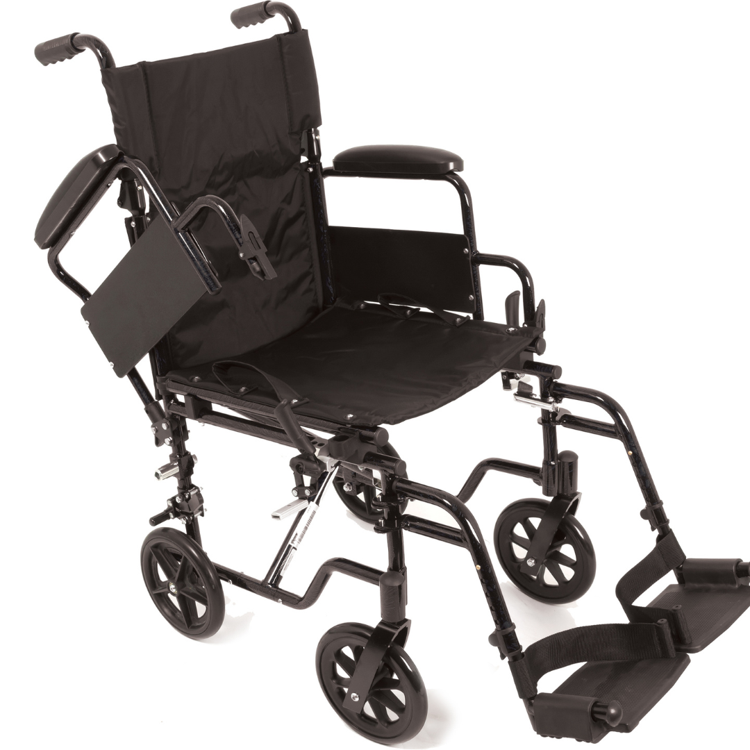 Probasics K4 Transformer Wheelchair with flip-back padded desk length arms and Elevating Leg rest ,8-inch Front 24 inch back Wheels