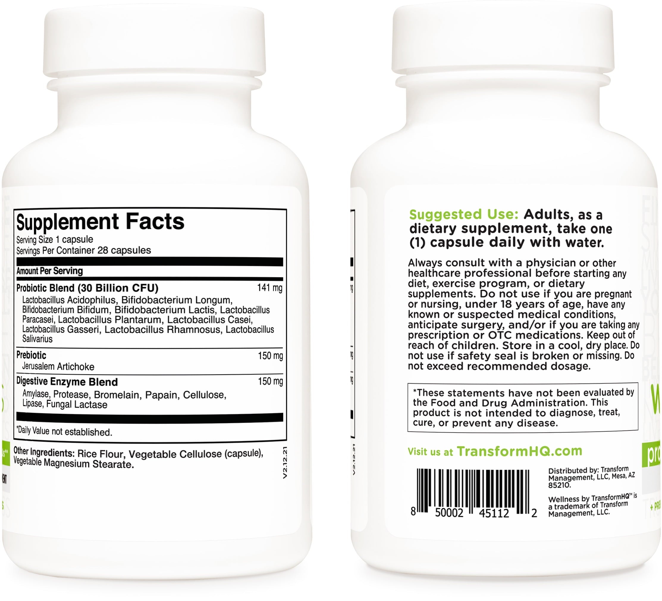 Probiotic (>10 Billion CFU) with Prebiotic + Digestive Enzymes Supplement, 28 Capsules