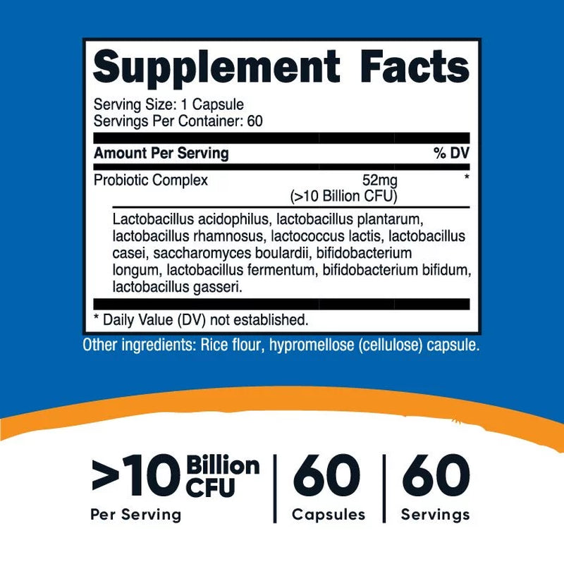 Probiotic Complex (10 Billion CFU) 60 Capsules   Supplement