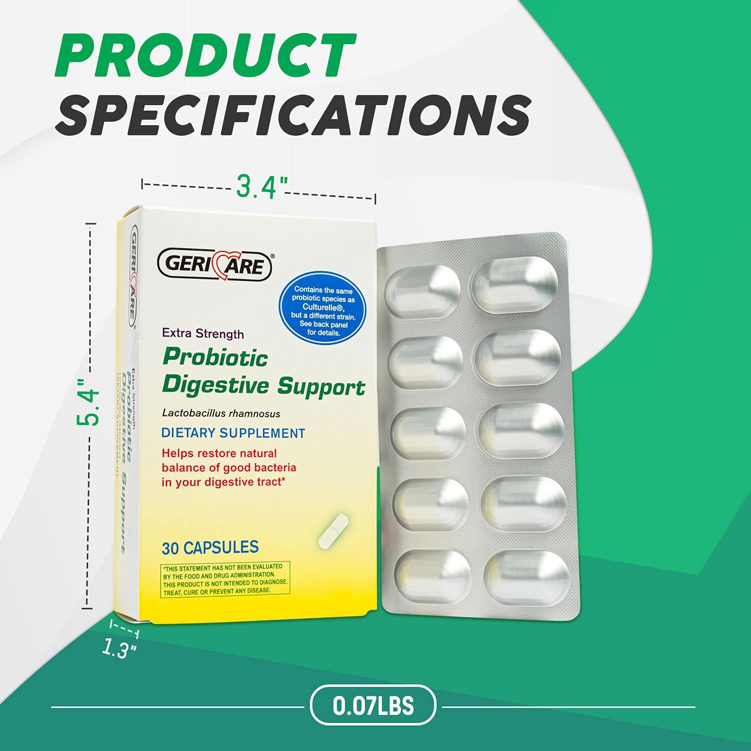 probiotic dietary supplement geri care 30 per box capsule packaging type box