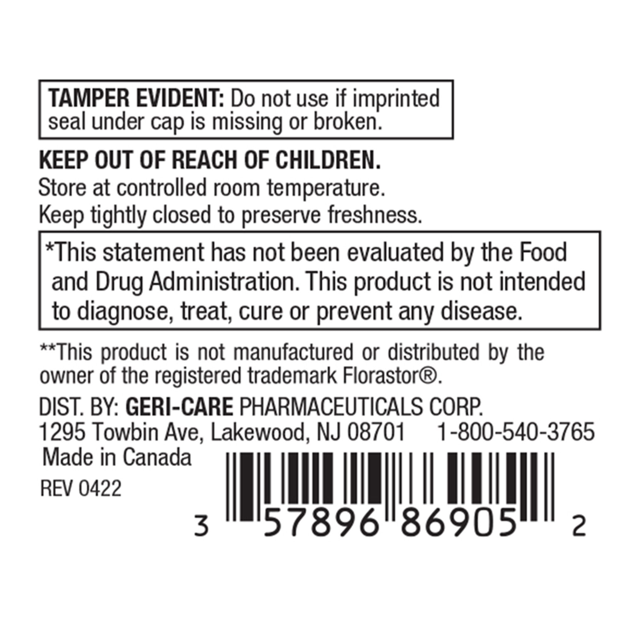 probiotic dietary supplement geri care 50 per bottle capsule packaging type case