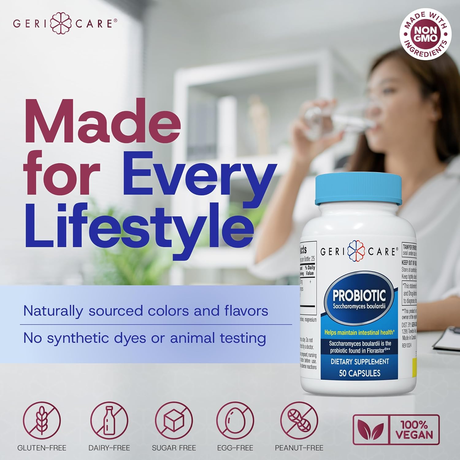 probiotic dietary supplement geri care 50 per bottle capsule packaging type case