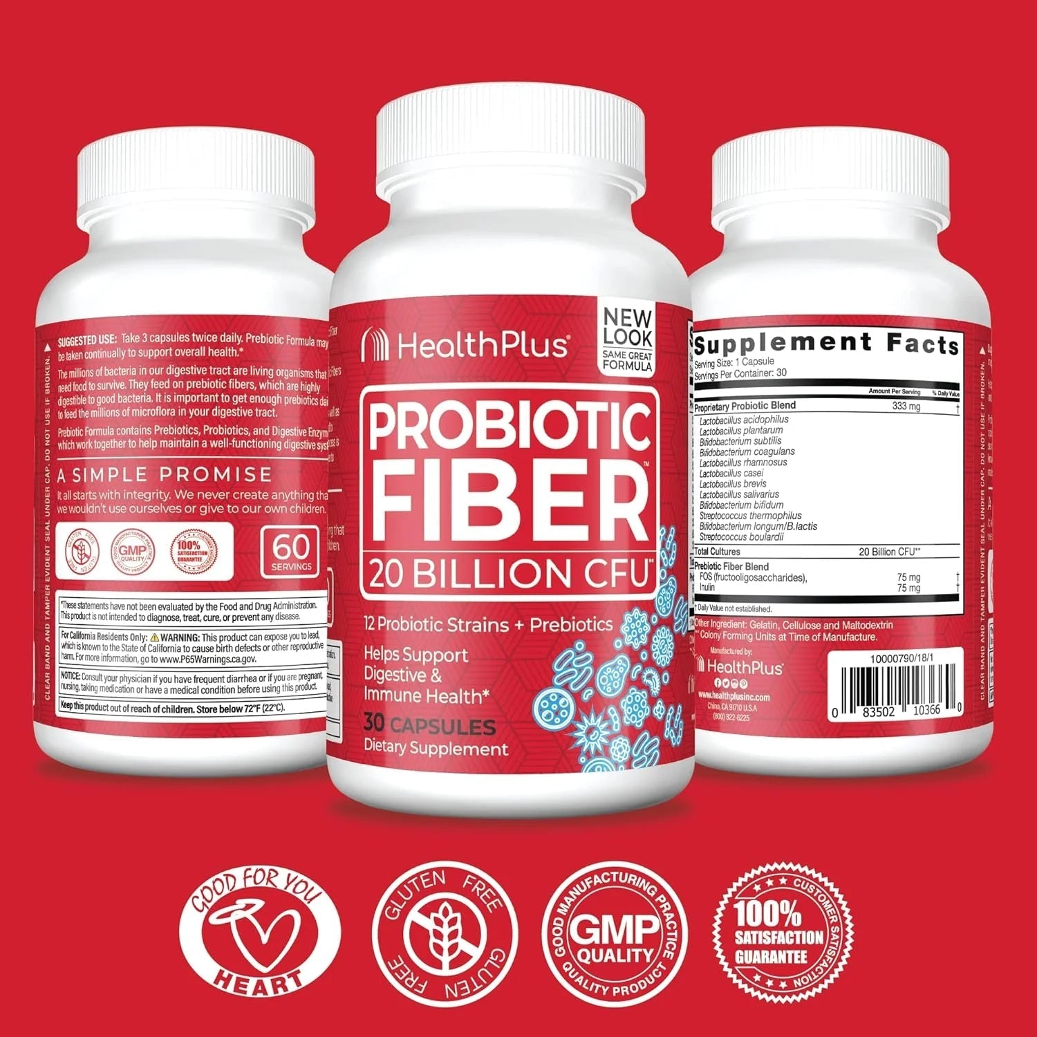 Probiotic Fiber Dietary Supplement, 30 Capsules, 30 Servings