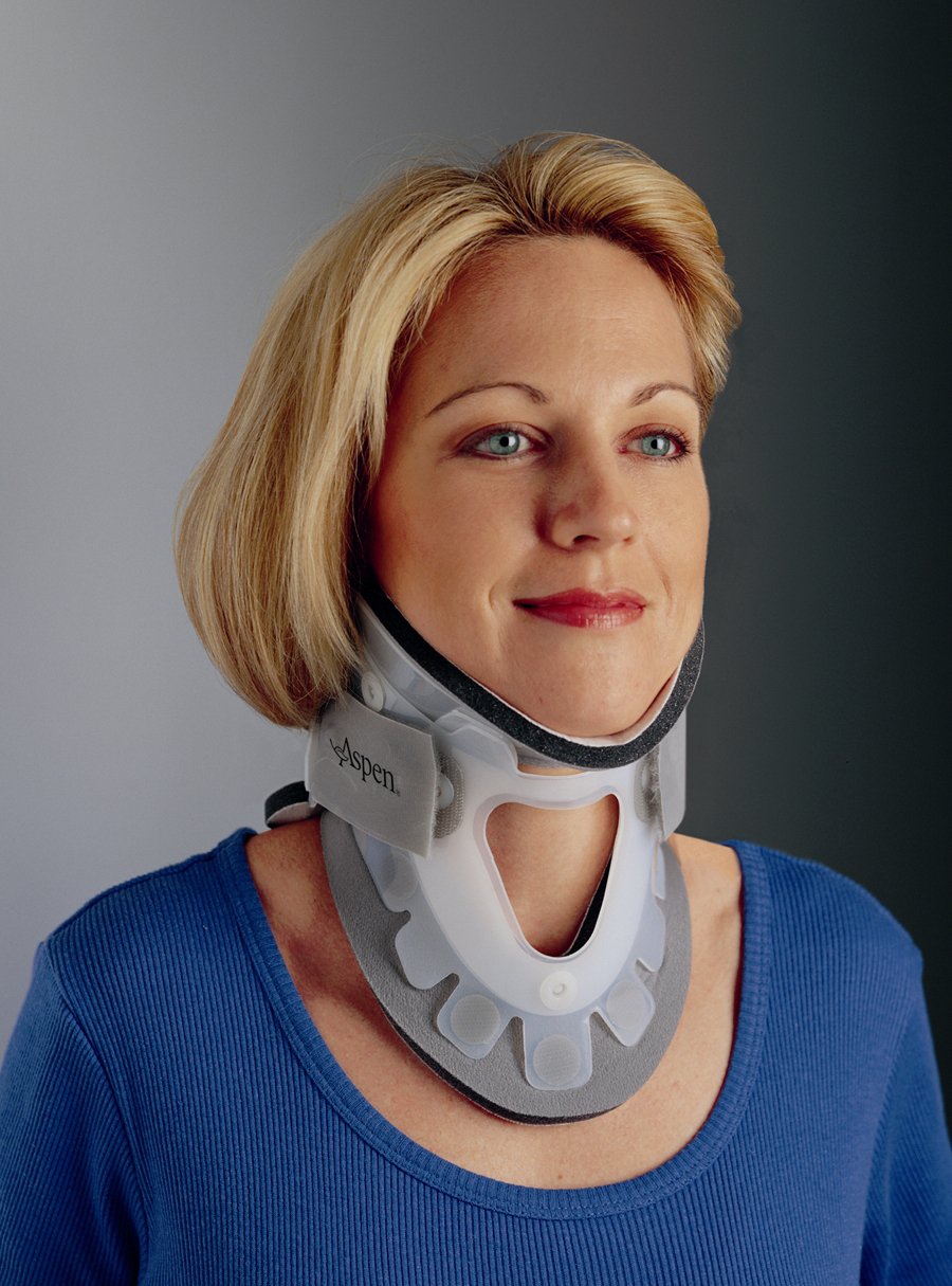 Rigid Cervical Collar with Replacement Pads ProCare Transitional 172 Preformed Adult Regular Two Piece / Trachea Opening 3 Inch Height 13 to 22 Inch Neck Circumference