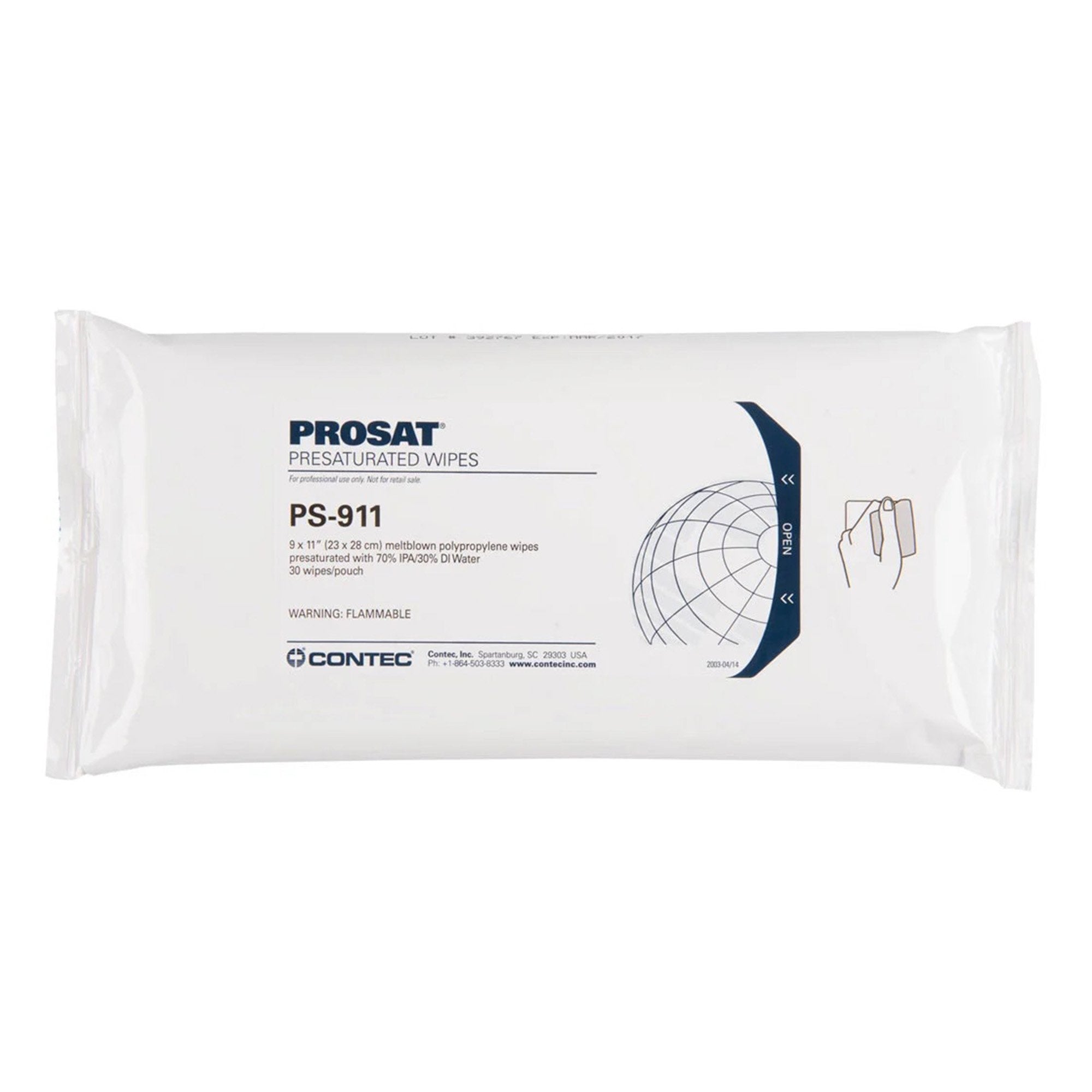 PROSAT Surface Disinfectant Cleaner Premoistened Cleanroom Manual Pull Wipe 30 Count Pouch Alcohol Scent NonSterile