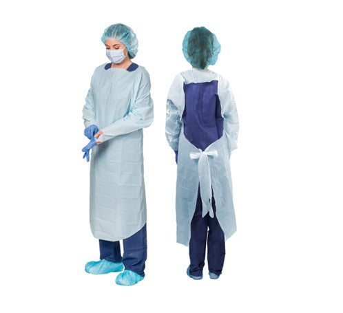 protective procedure gown precept one size fits most blue nonsterile astm f1671 disposable packaging type case
