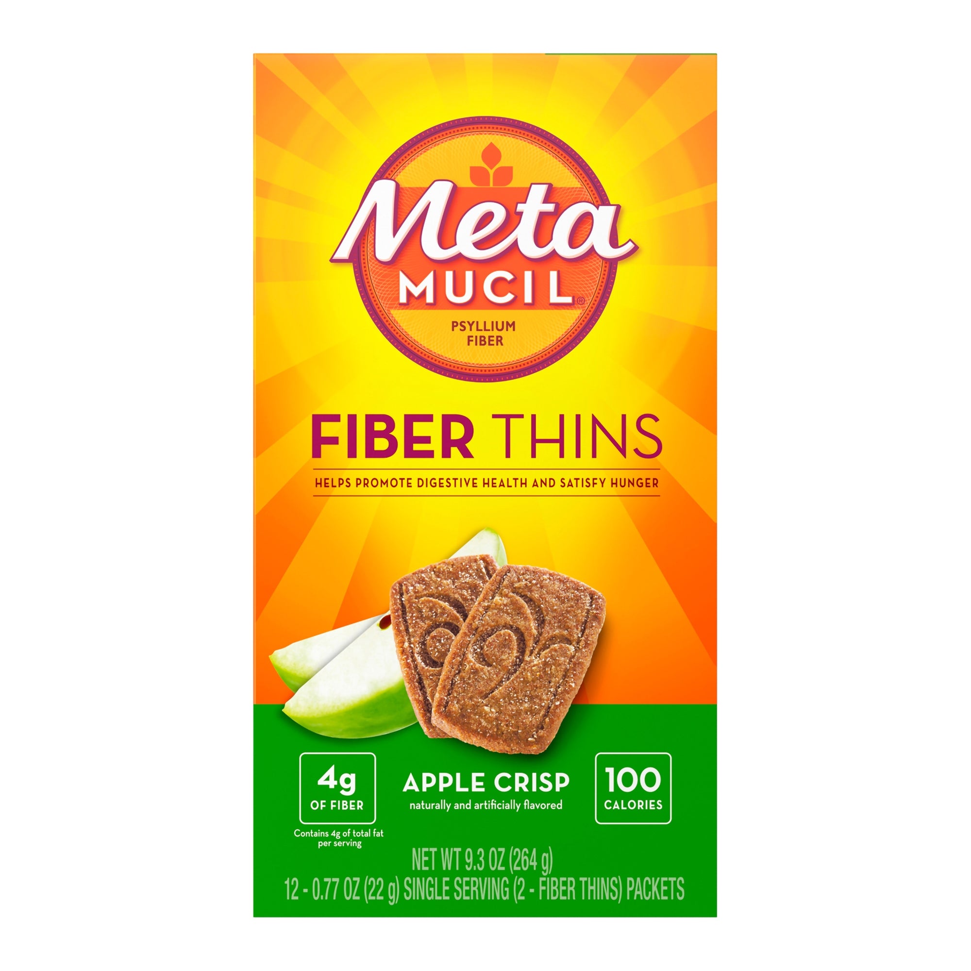 Fiber Supplement Metamucil Apple Crisp Flavor Wafer 24 per Box Psyllium Husk