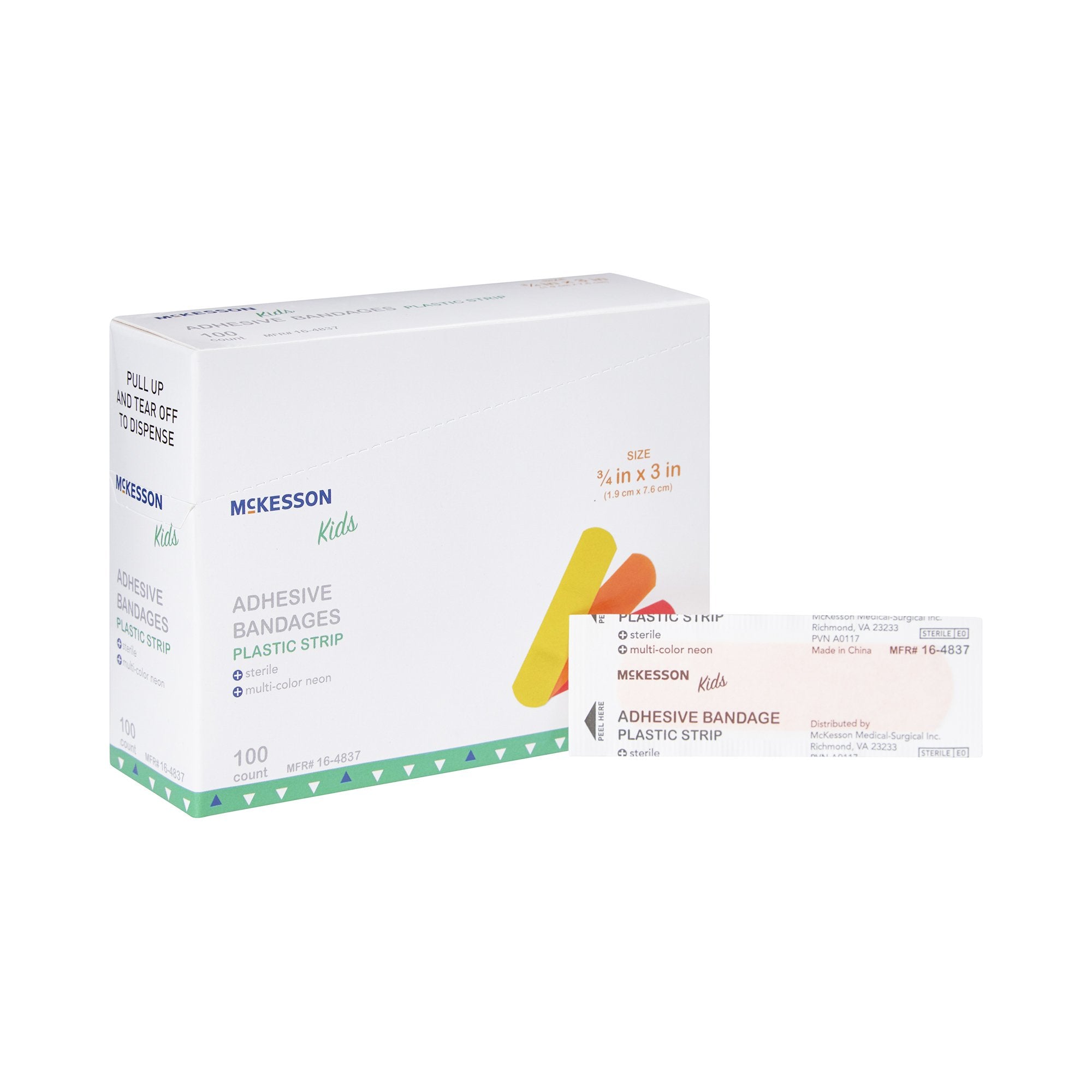 Adhesive Strip McKesson Kids 3/4 X 3 Inch Plastic Rectangle Neon Sterile