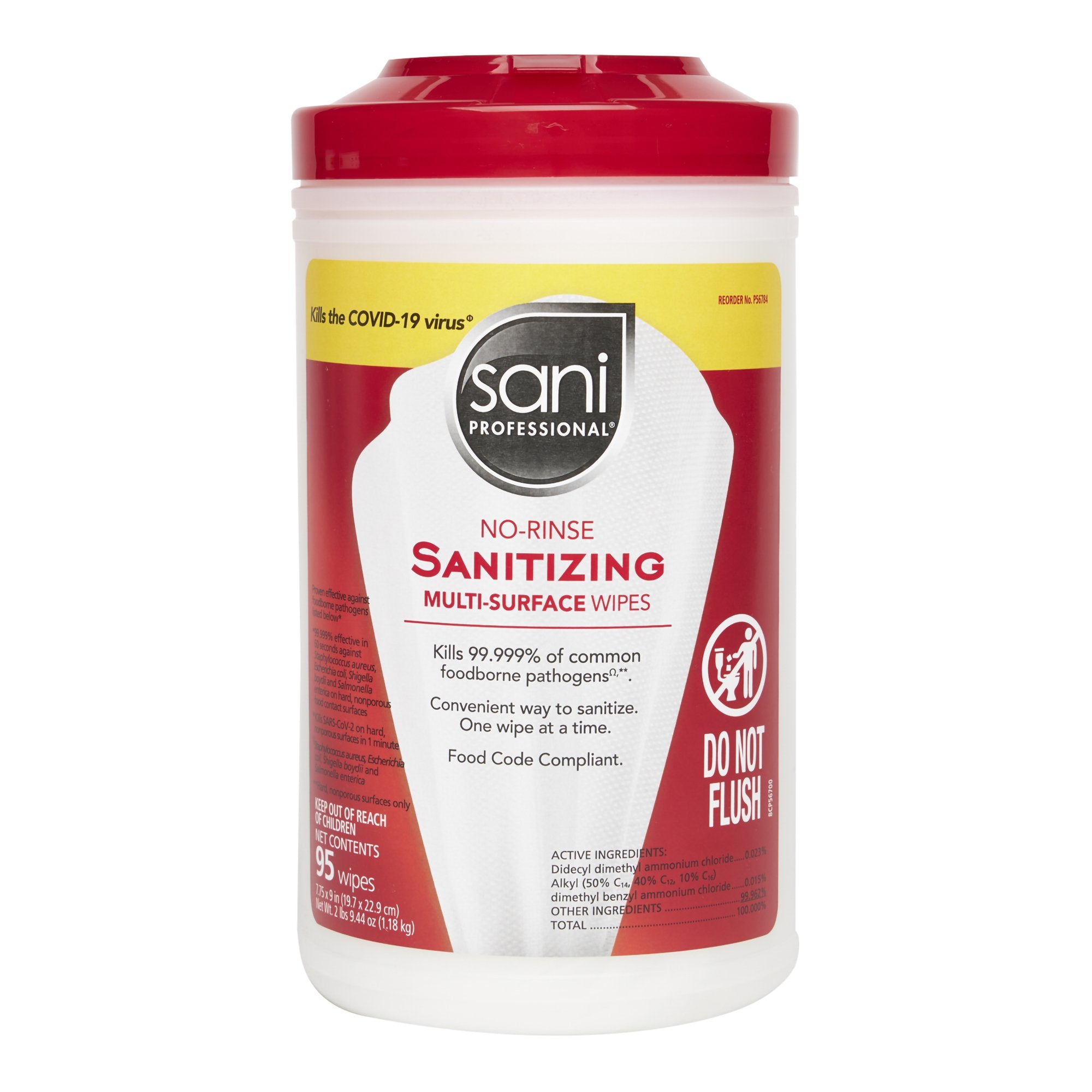 Sani Professional No Rinse Sanitizing Multi Surface Surface Cleaner / Sanitizer Premoistened Alcohol Based Manual Pull Wipe 95 Count Canister Alcohol Scent NonSterile